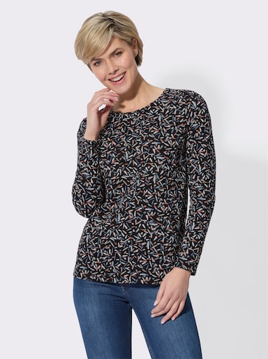 Langarmshirt mit Grafik-Dessin - schwarz-papaya-bedruckt