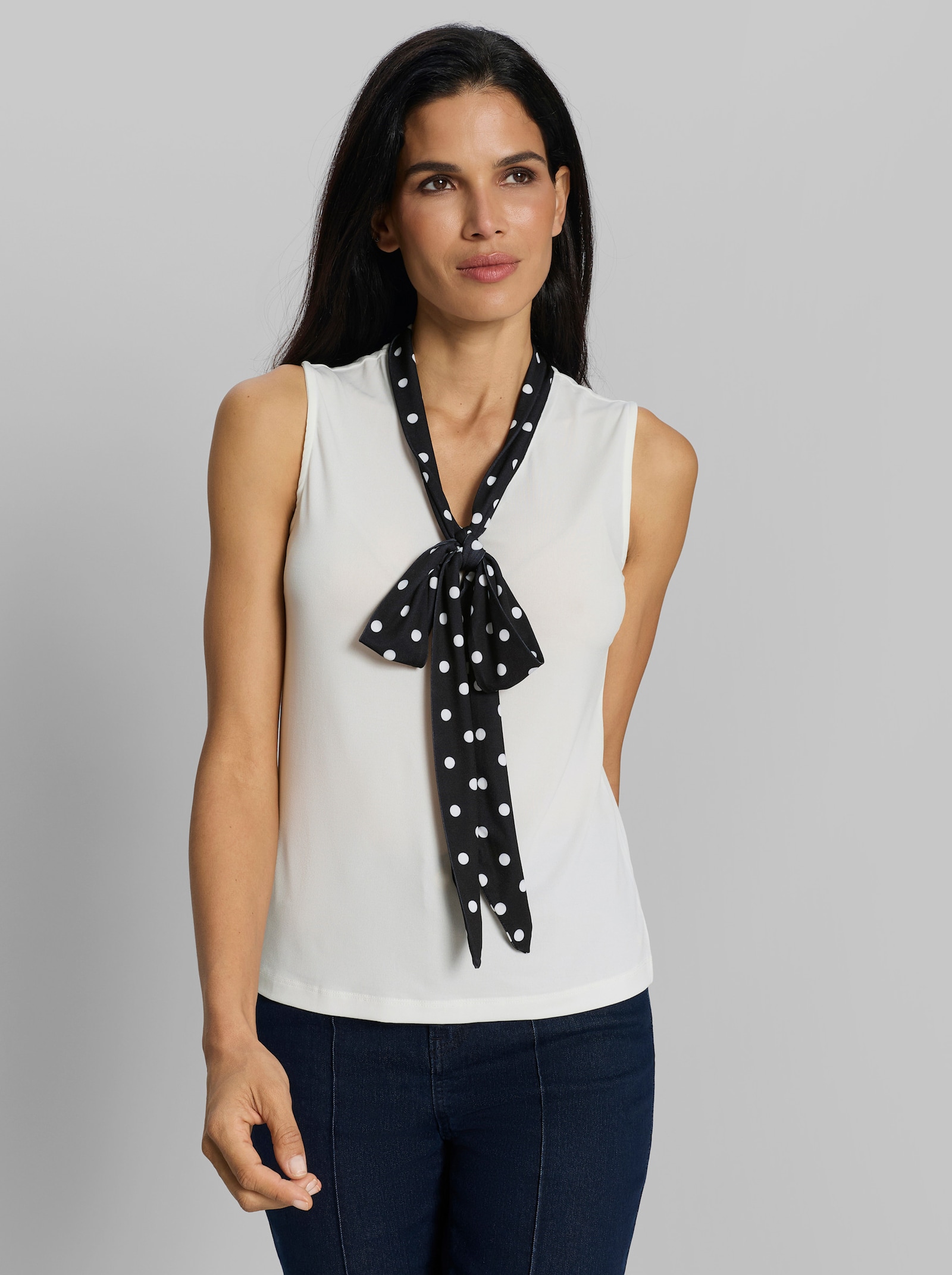 heine Shirttop mit Schluppe - ecru-schwarz-getupft