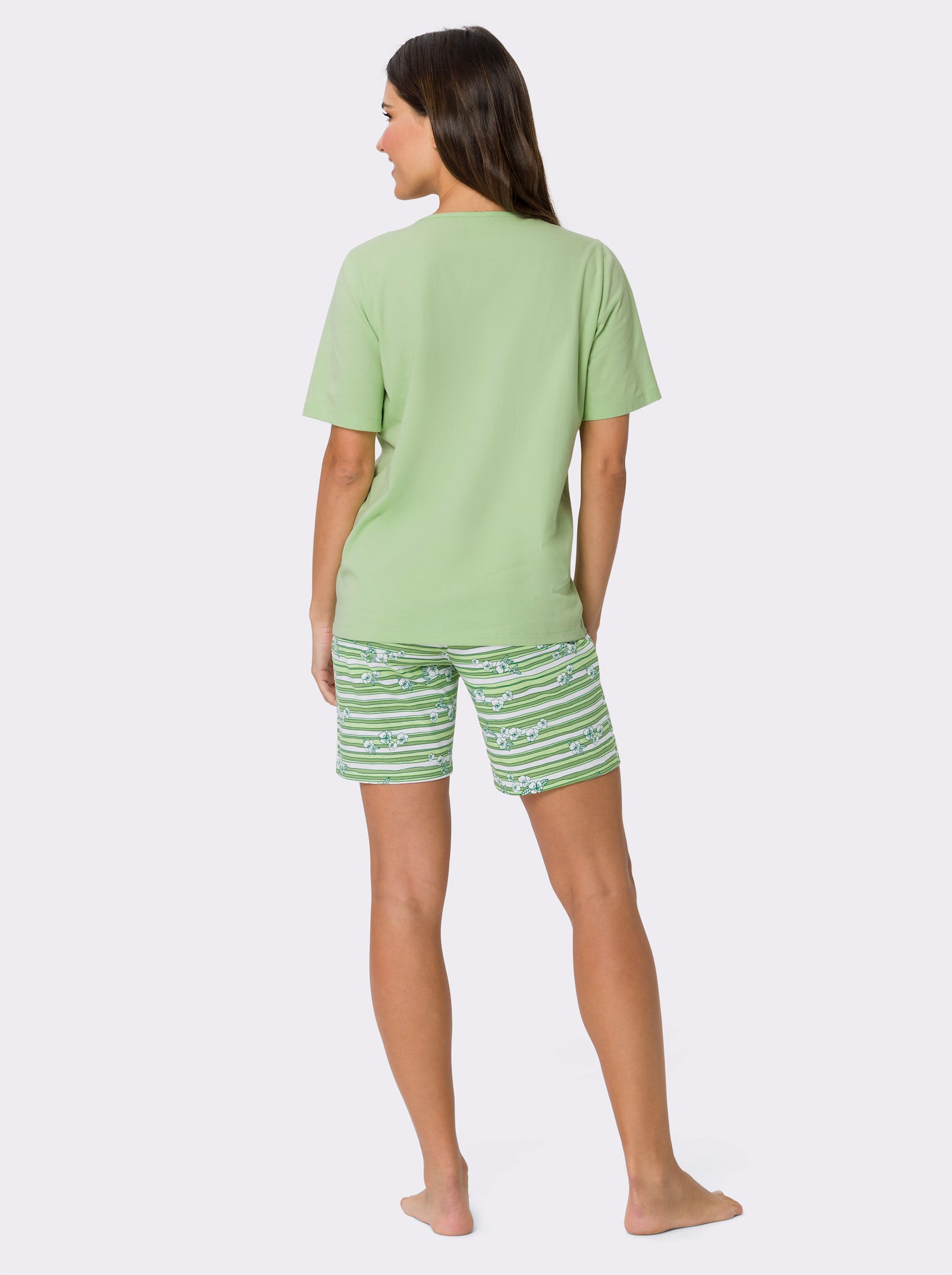 Shorty aus reiner Baumwolle, bedruckt - reseda