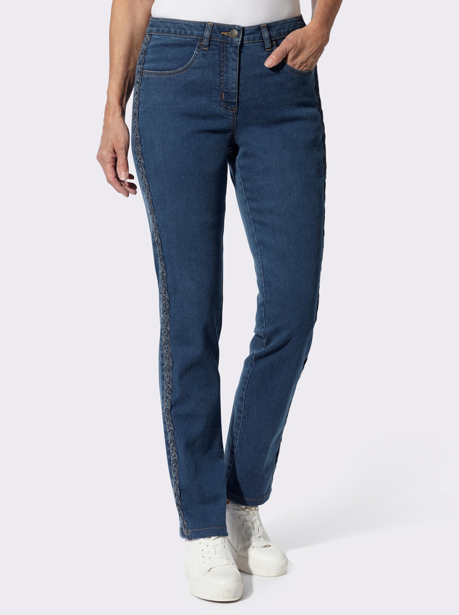 Jeans mit geflochtenem Zierband - blue-stone-washed