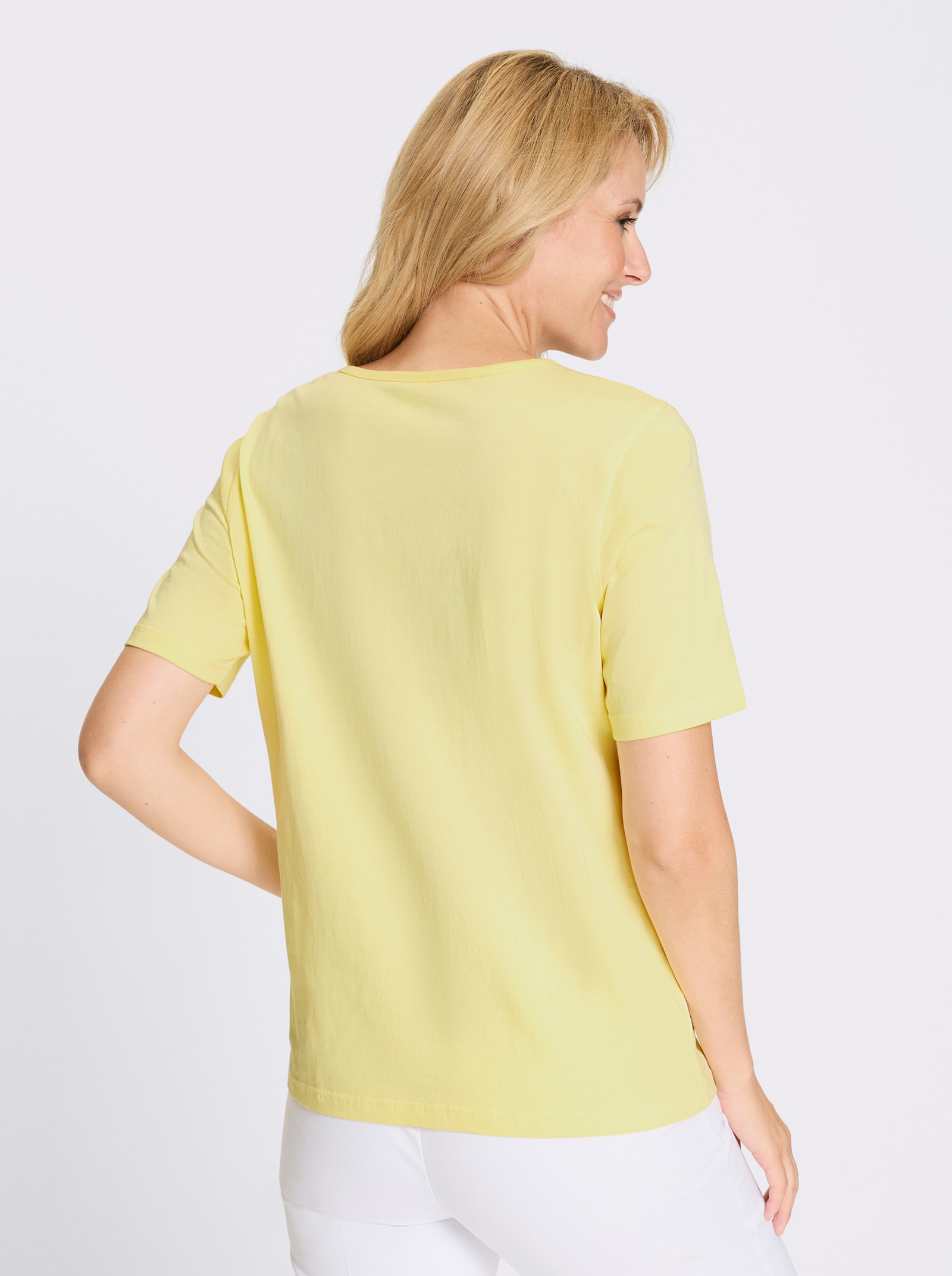 Kurzarmshirt mit Wiesenblumen-Druck - zitrone