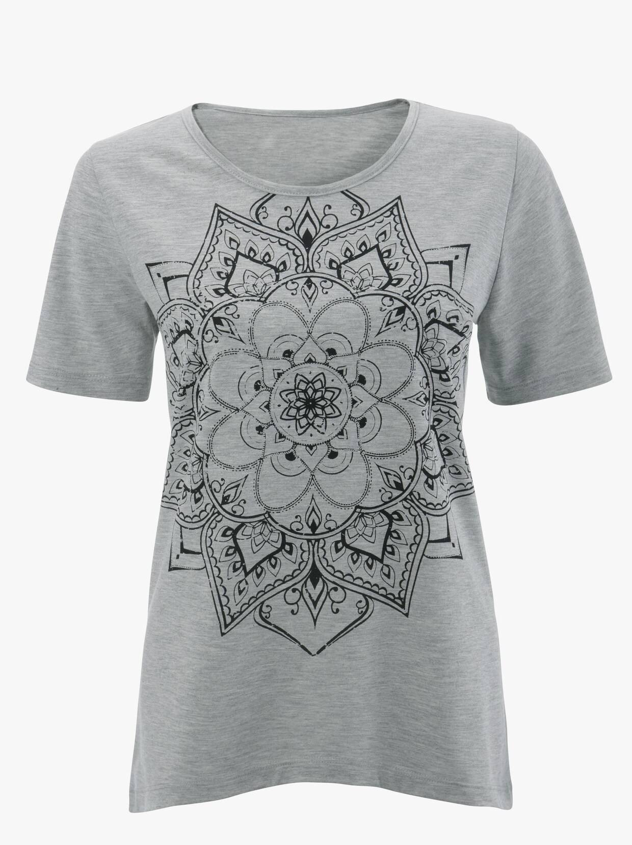 Puntig shirt - grijs gemêleerd bedrukt