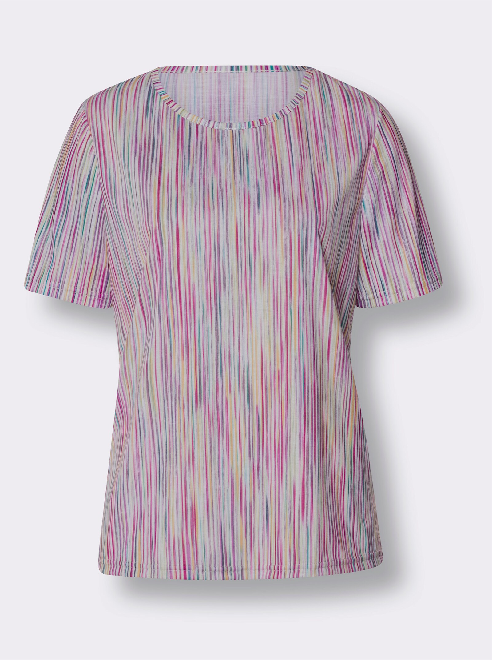 Shirt met korte mouwen van polyester, onderhoudsarm - fuchsia/oker gestreept