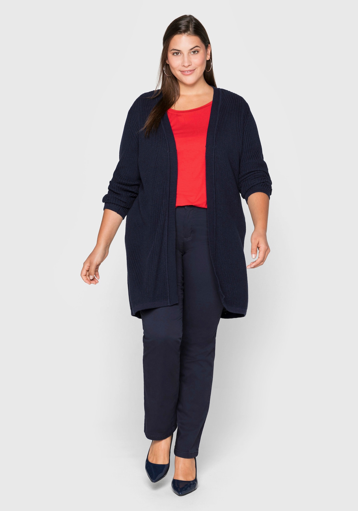 sheego Lang gebreid vest - marine