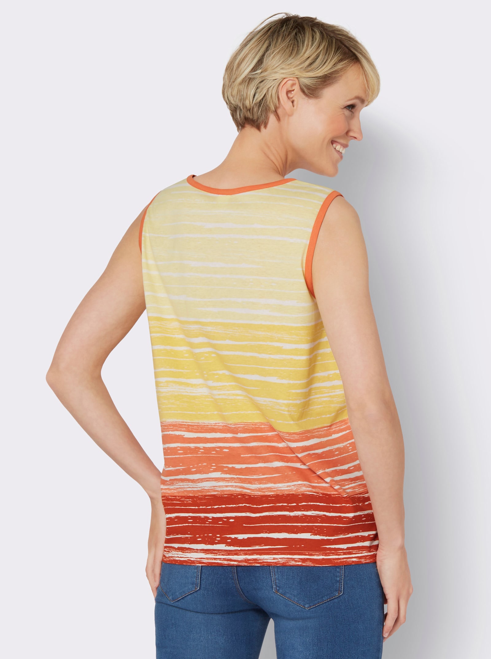 Shirttop in A-Form - papaya-zitrone-bedruckt