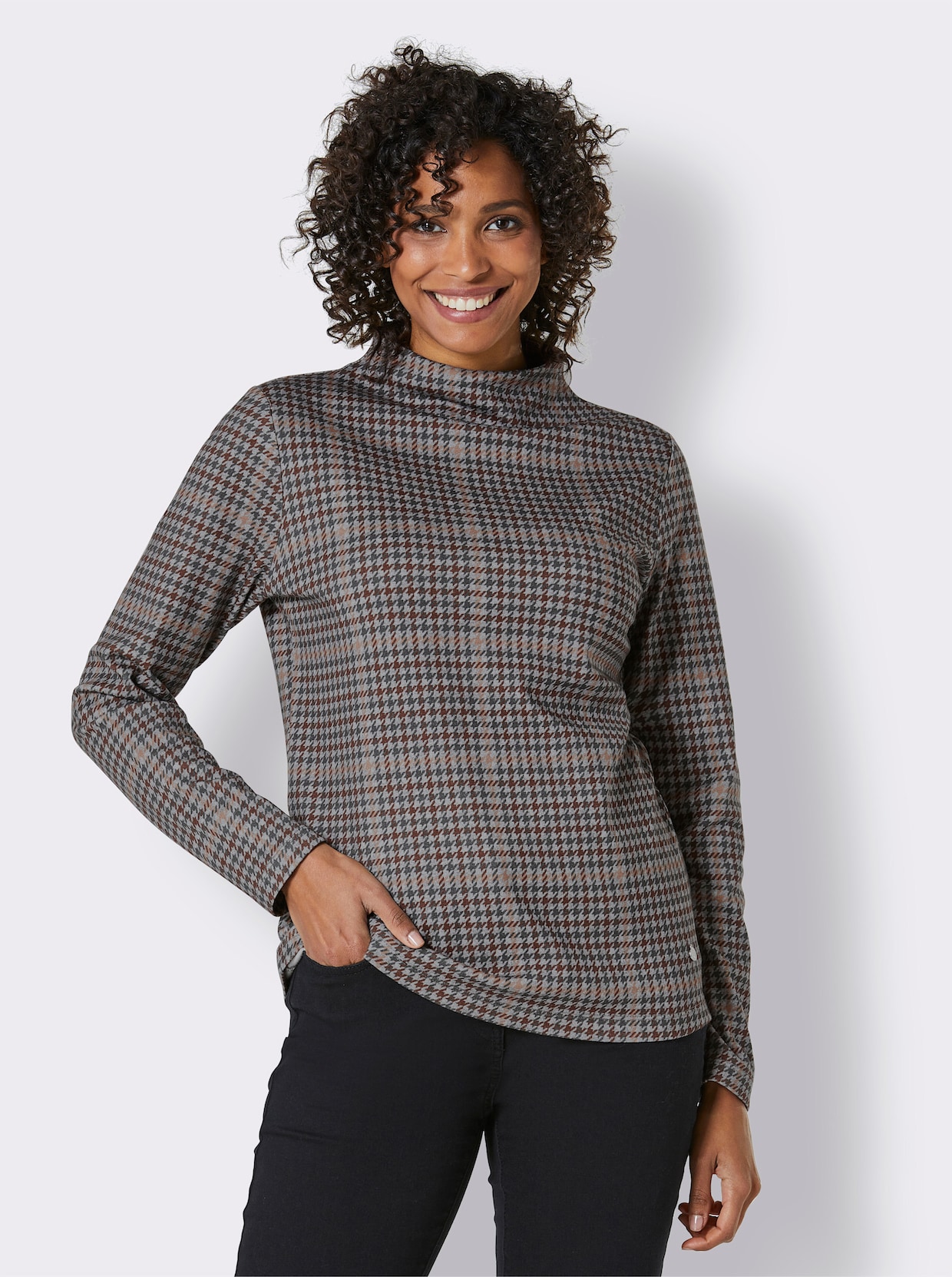 CREATION L PREMIUM Langarmshirt - braun-anthrazit-gemustert