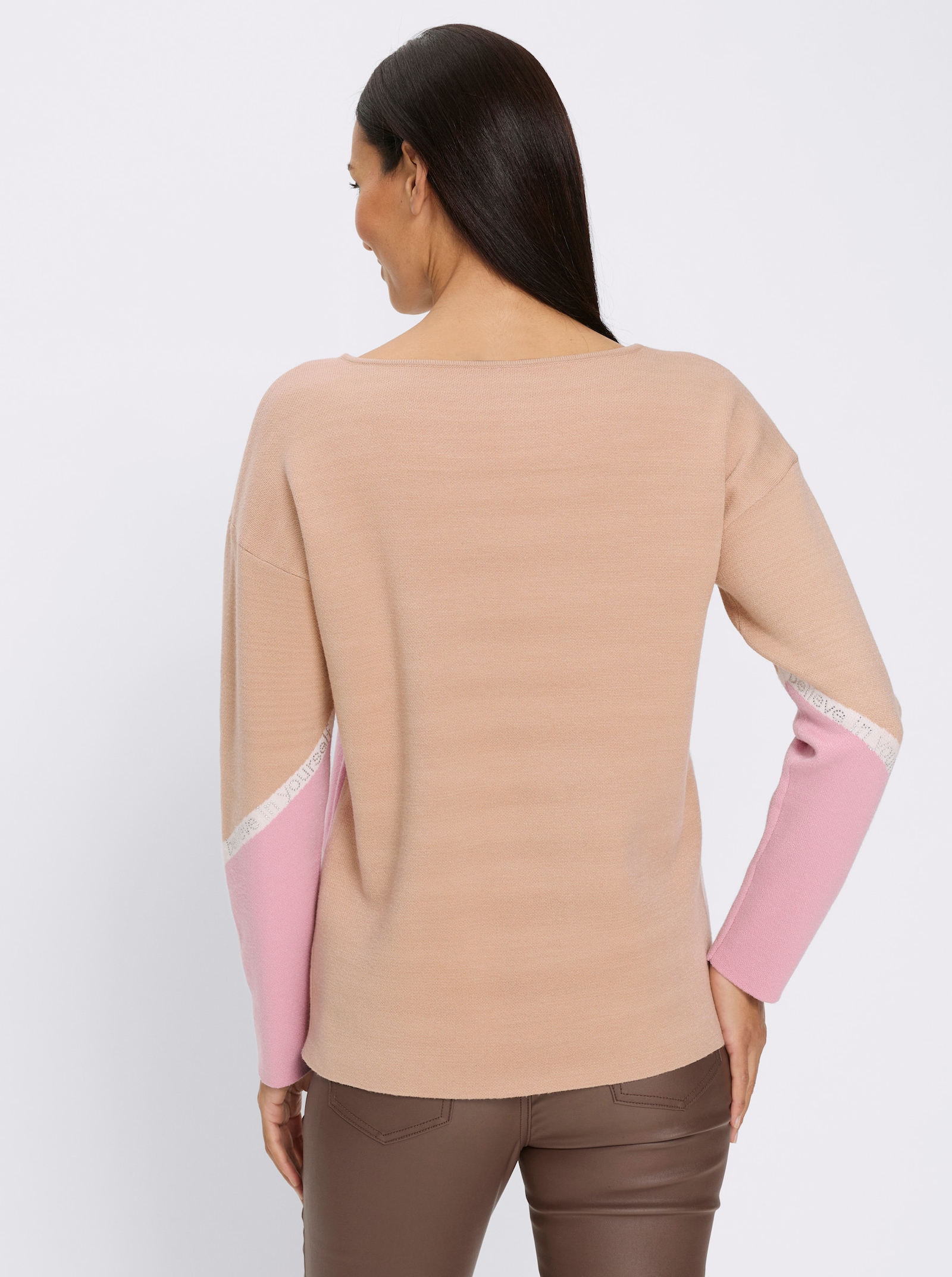 heine Langarm-Pullover im Color-Blocking-Dessin - beige-rosé-gemustert