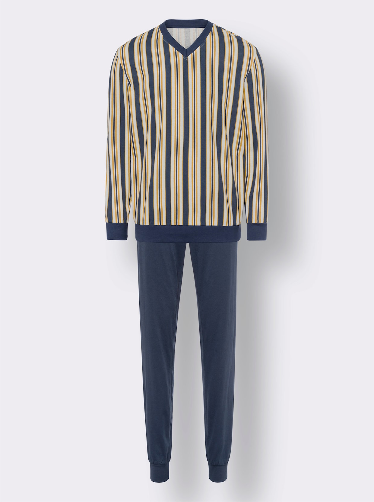Pyjama - donkerblauw/oker gestreept