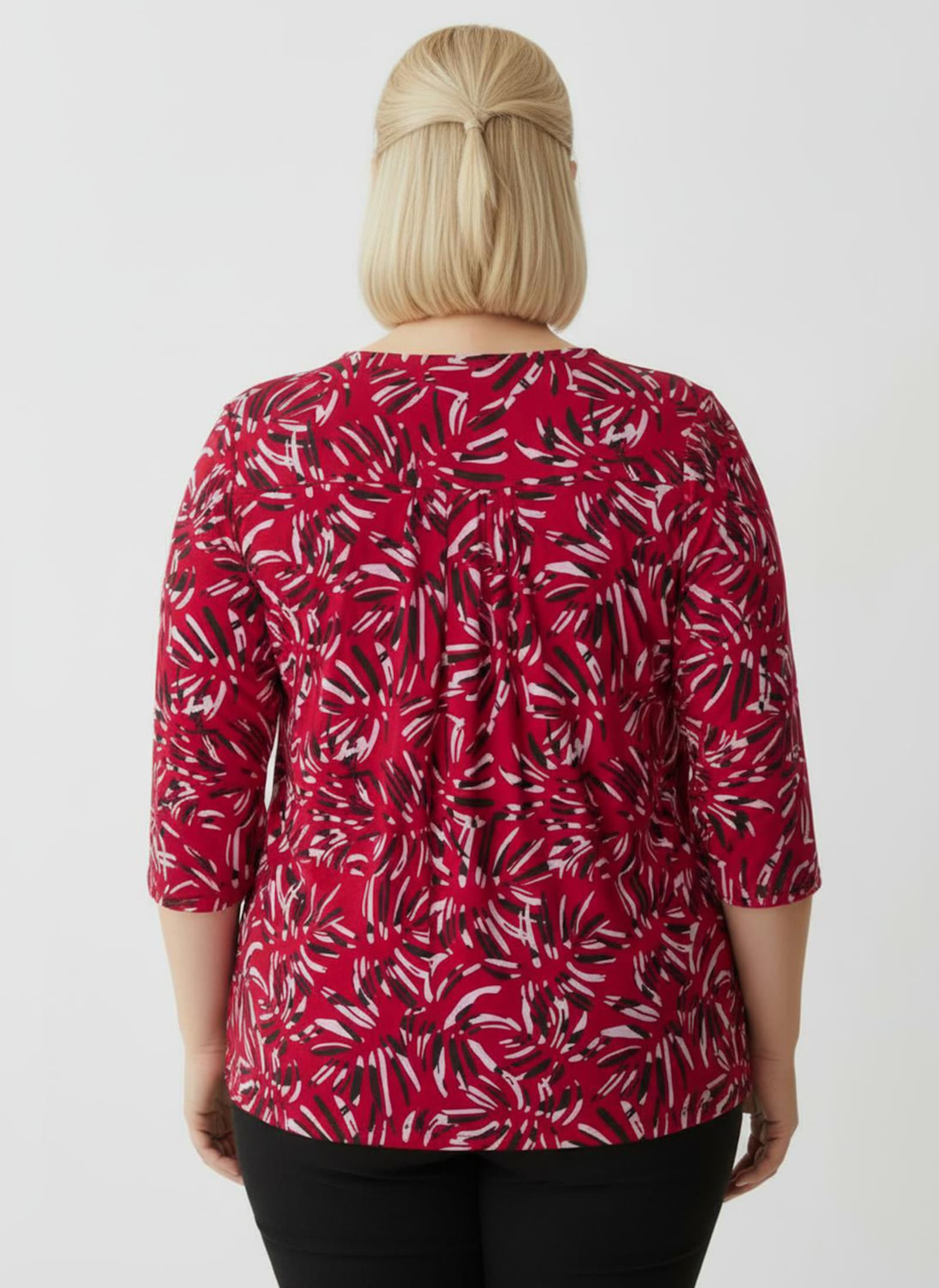 Druckbluse in Schlupfform - rot-graphit-bedruckt