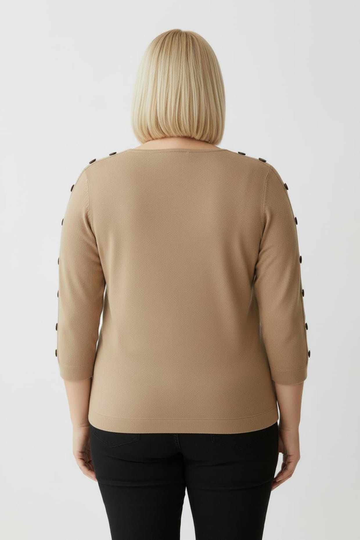 3/4 Arm-Pullover mit Zierknopf-Detail - camel