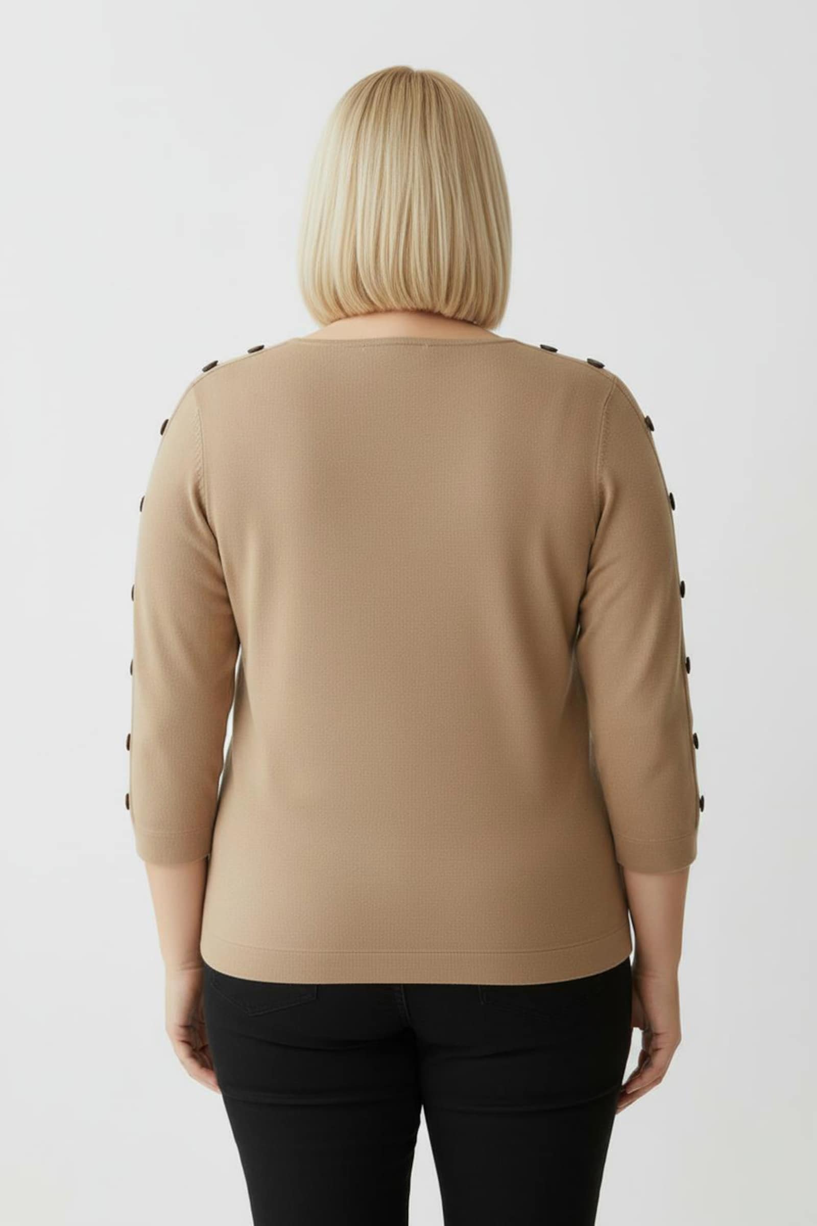 3/4 Arm-Pullover mit Zierknopf-Detail - camel