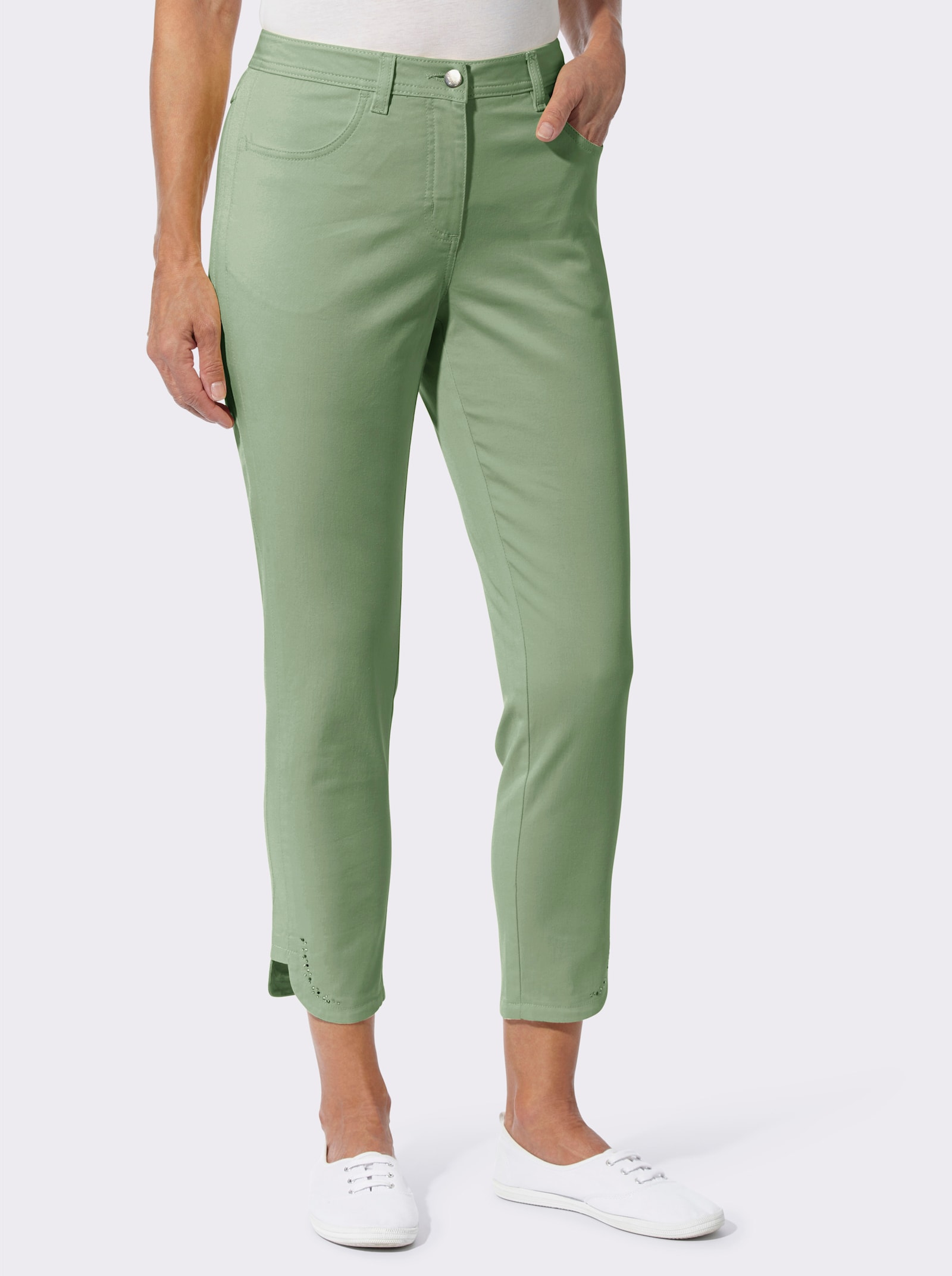 7/8-Jeans mit Glitzersteinchen - eucalyptus