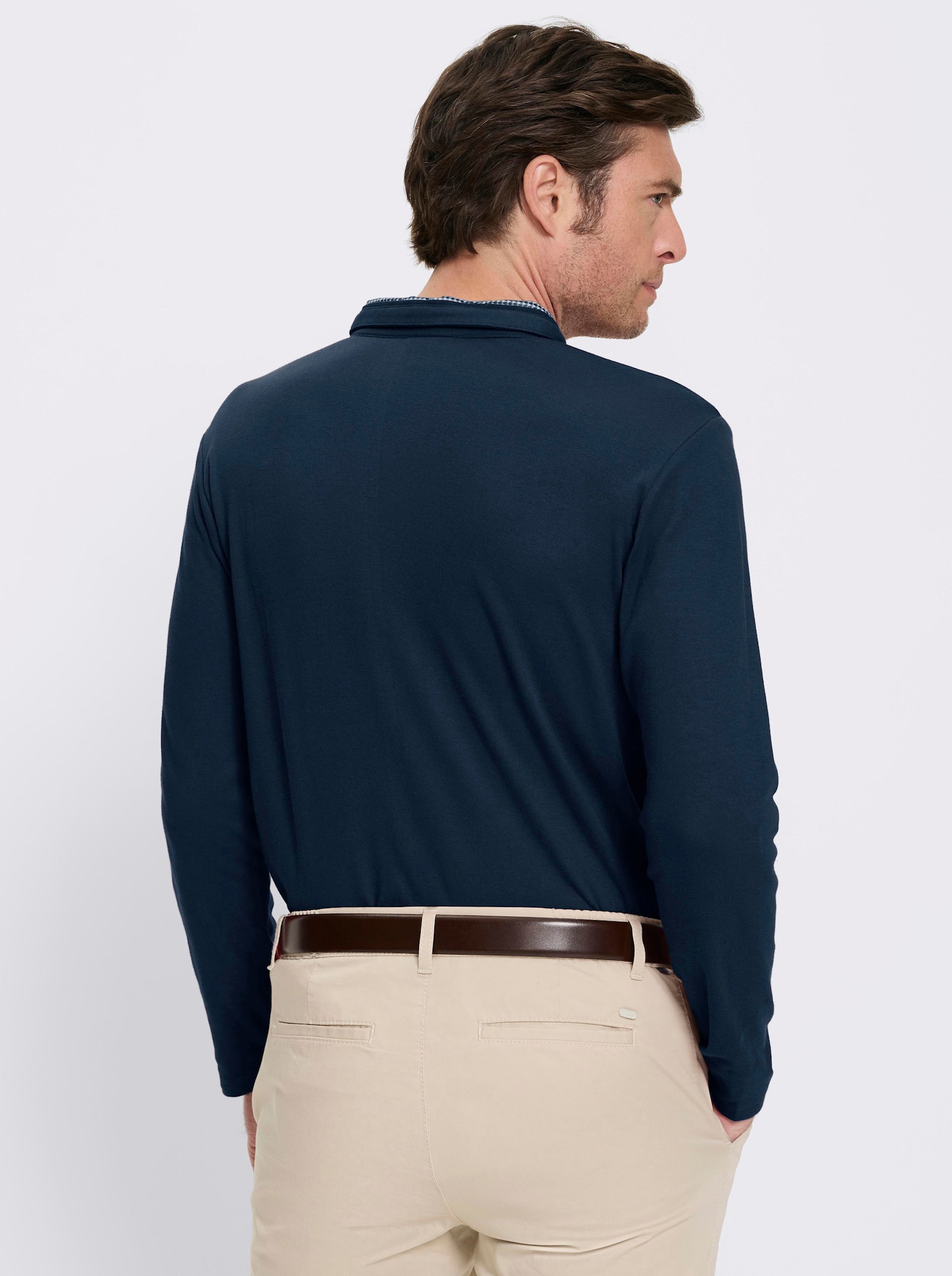 Marco Donati Langarmshirt mit Button-Down-Kragen - dunkelblau