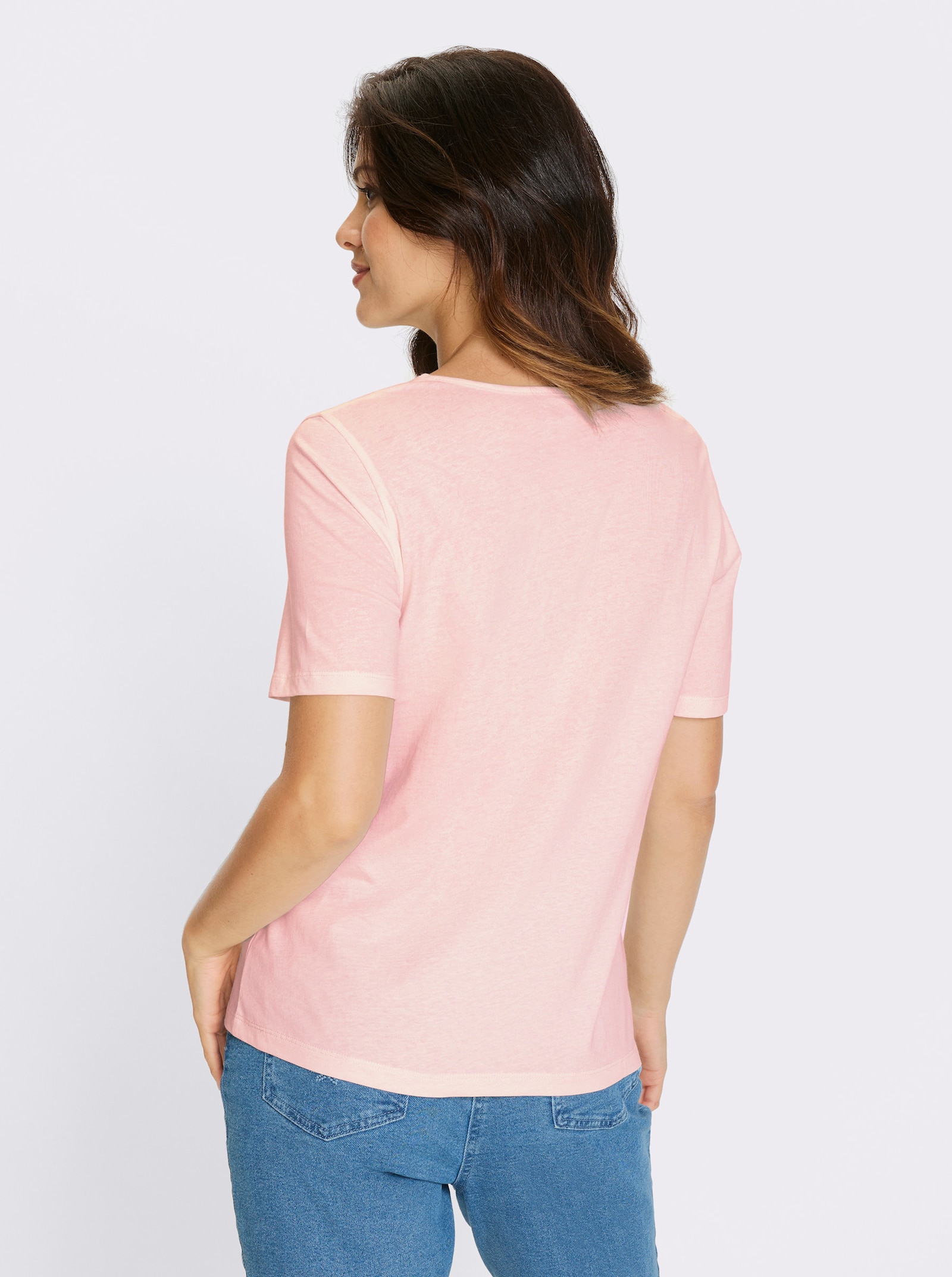 Klasické tričko, kvetová potlač - Svetloružová-staroružová