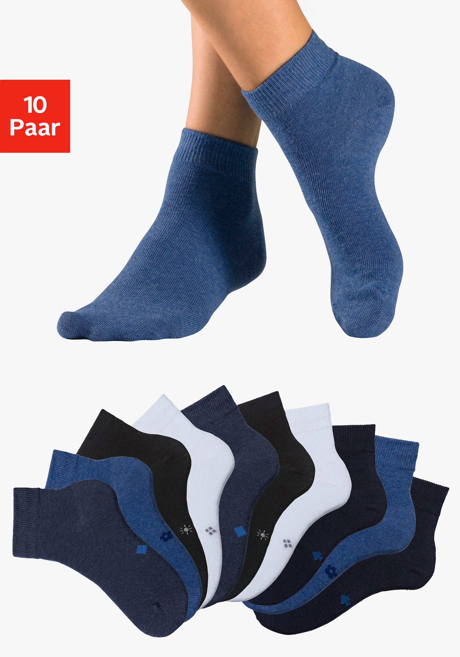 H.I.S Kurzsocken - 2x schwarz, 2x blau, 2x blau meliert, 2x jeans meliert, 2x weiß