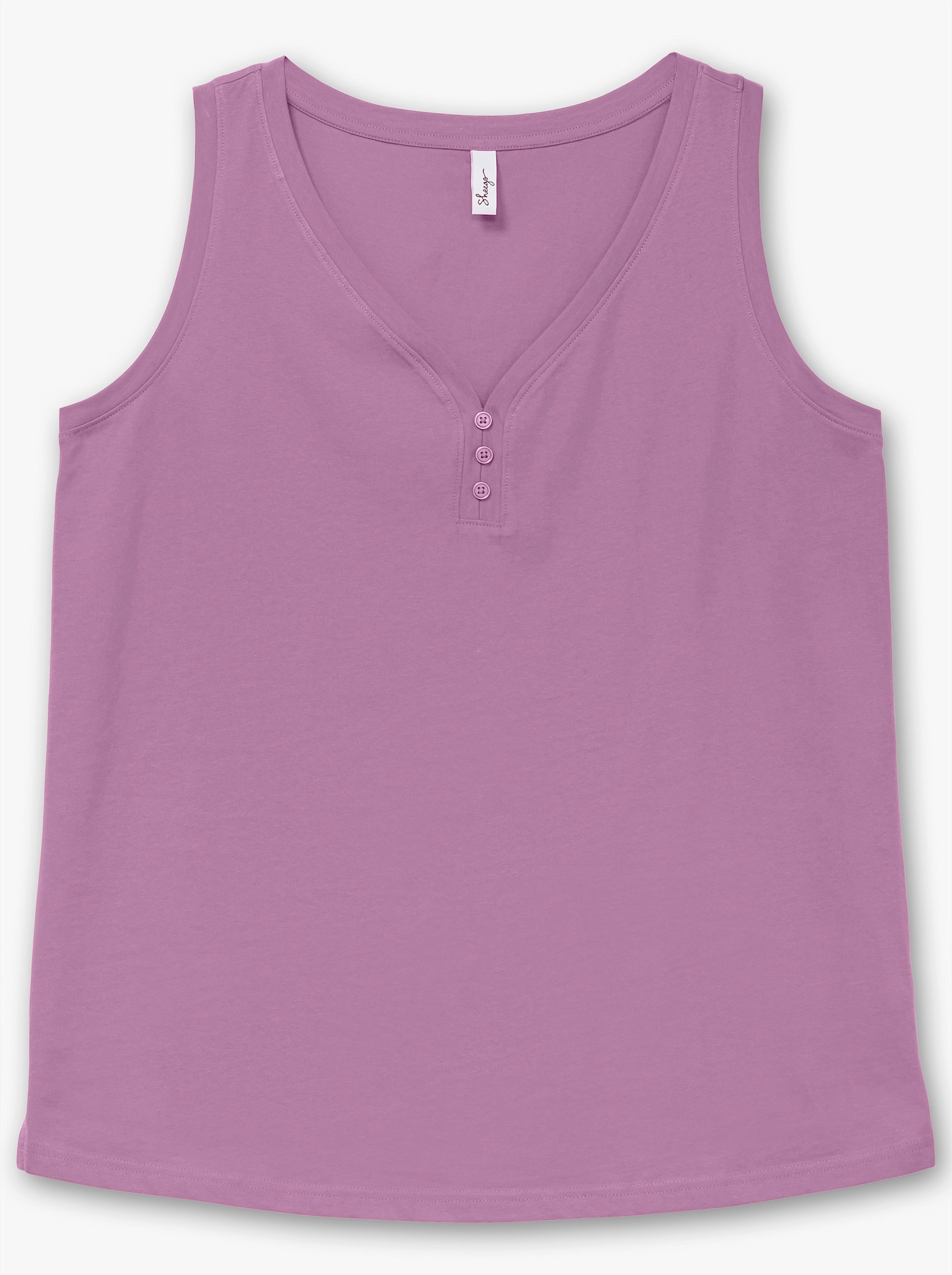 sheego Tanktop mit V-Ausschnitt und Zierknopfleiste - orchidee