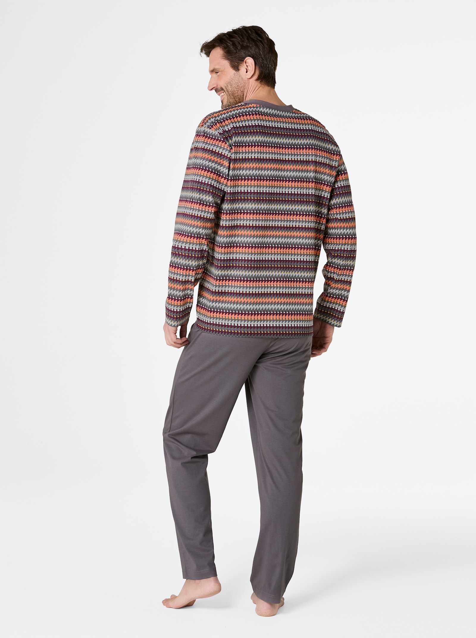 wäschepur men Schlafanzug - anthrazit-burgund-bedruckt