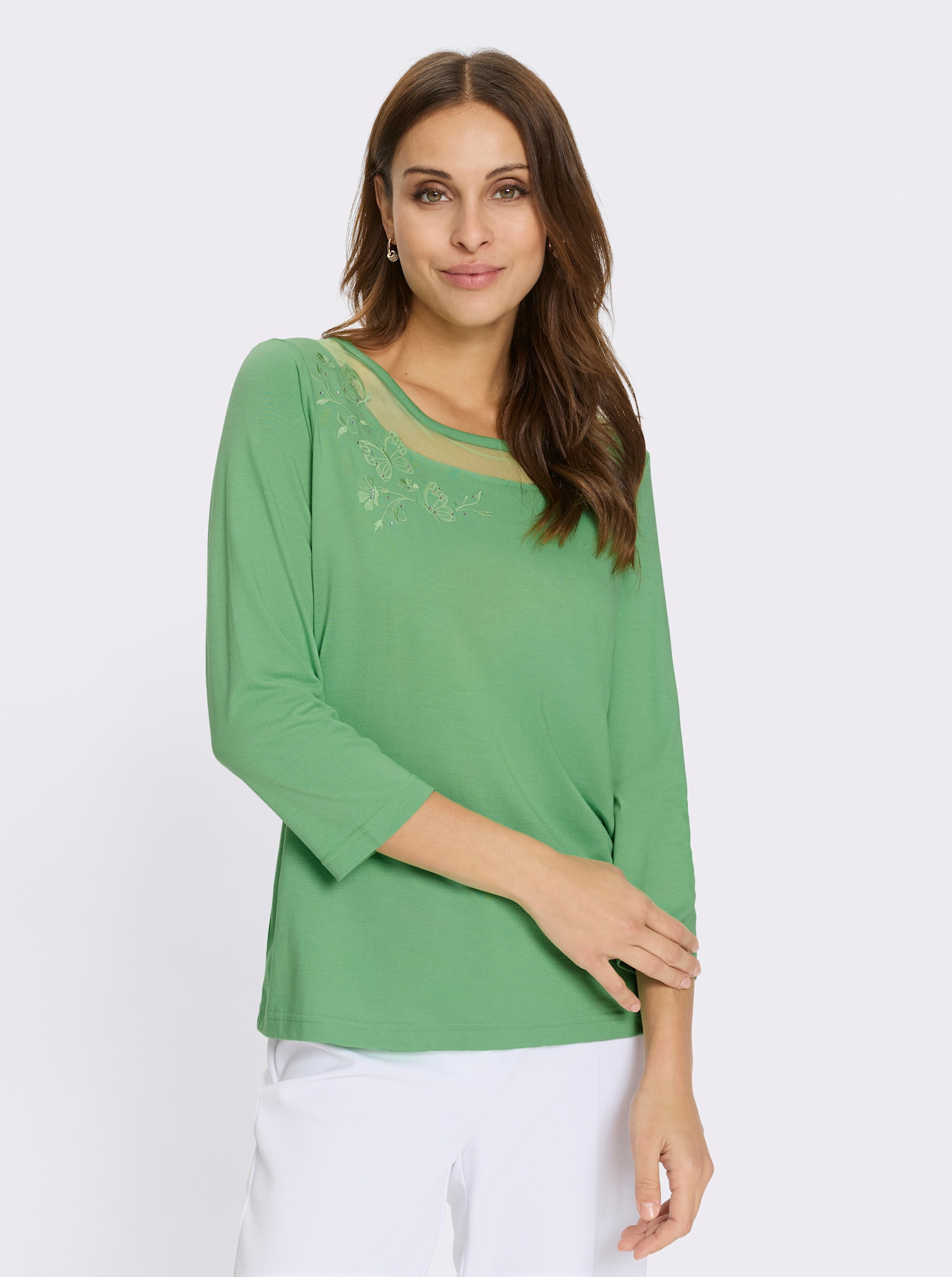 Kortärmad topp med fjärilsbroderi - äpple