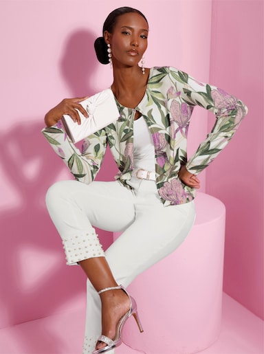 Cardigan mit Hakenverschluss - ecru-orchidee-bedruckt