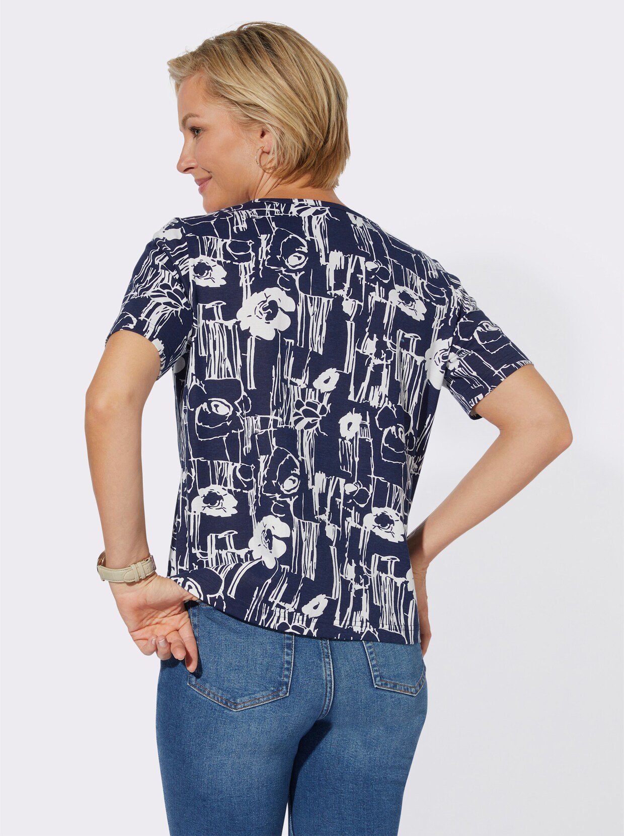 Shirt - marine + marine/wit bedrukt