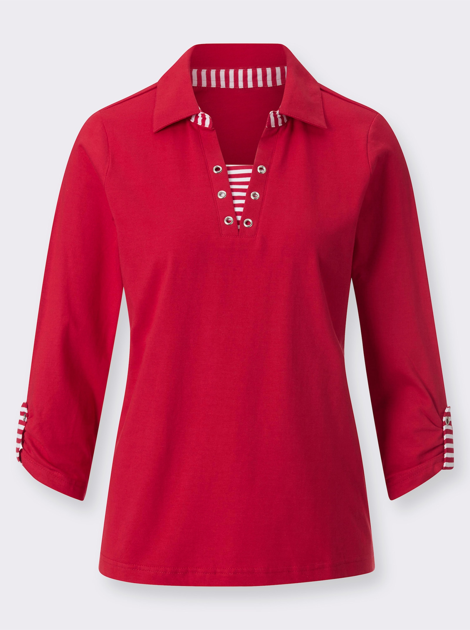 Shirt met 3/4-mouwen in 2-in-1-look - kersenrood