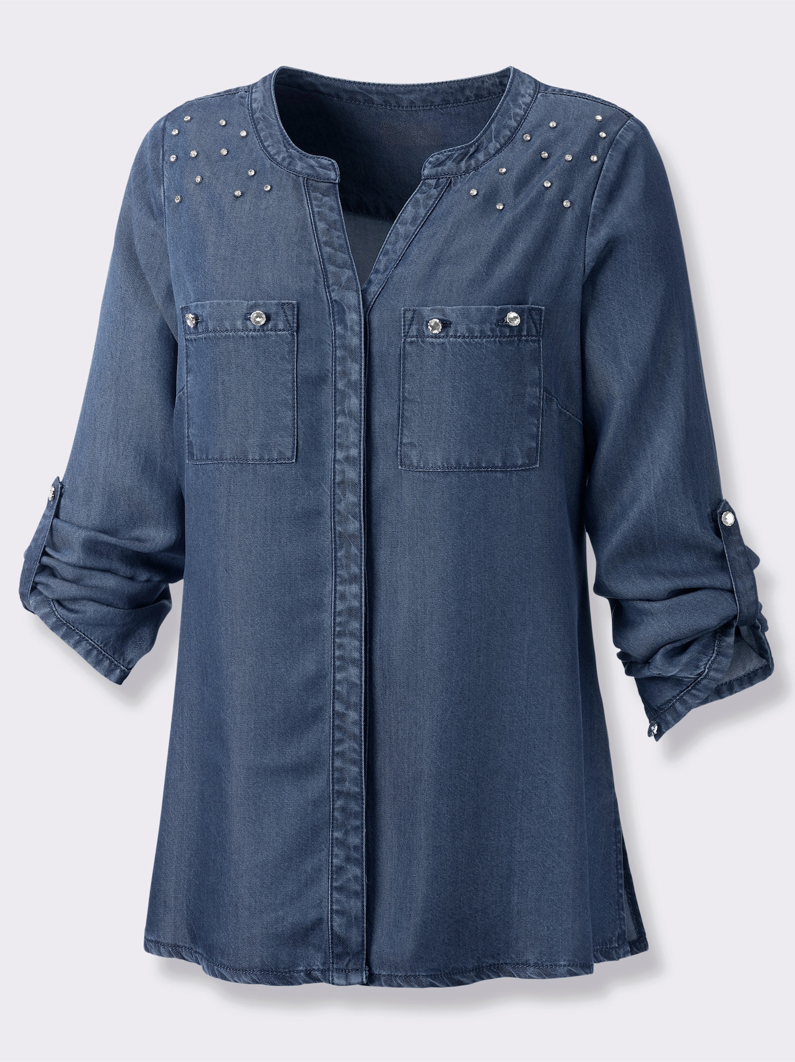 Langarm-Bluse aus Lyocell - blue-bleached