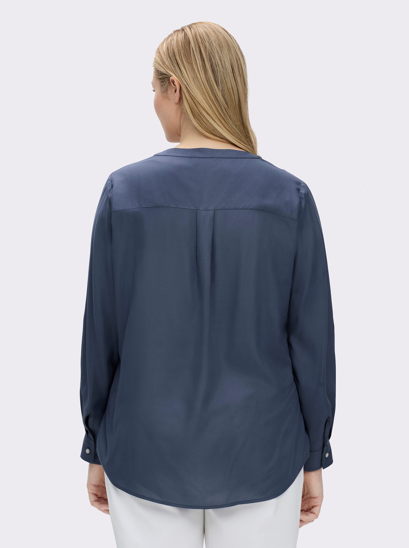 Longbluse mit abgerundetem Saum - rauchblau