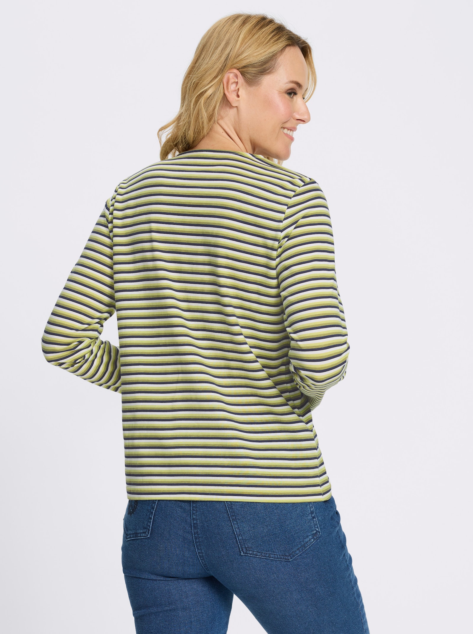 Langarmshirt in Baumwoll-Qualität, gestreift - schilf-marine-geringelt