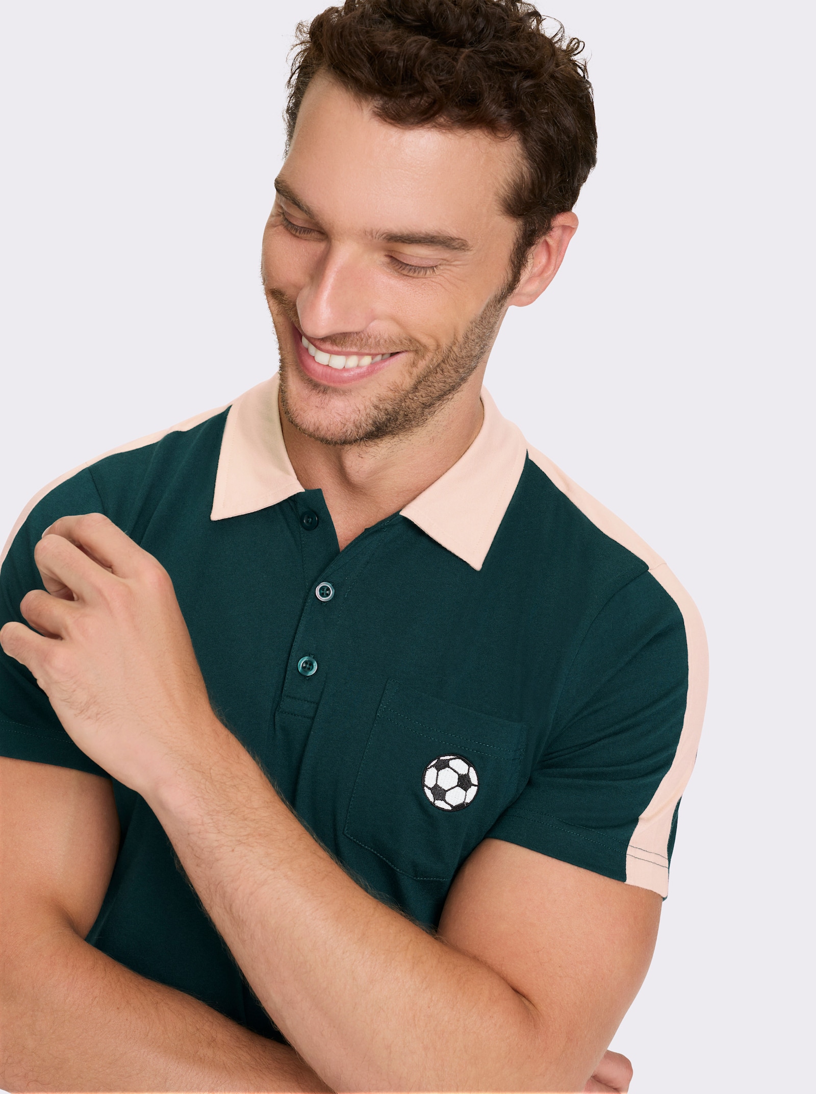 Catamaran Kurzarmshirt mit Fußball-Stickerei - petrol-sand