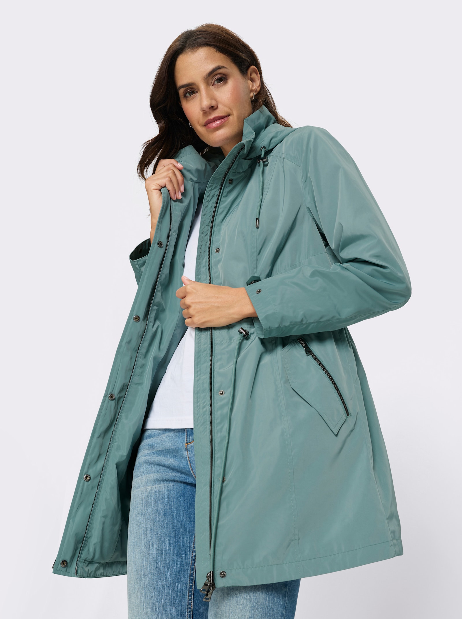 Longjacke mit 2-Wege-Reißverschluss - jade