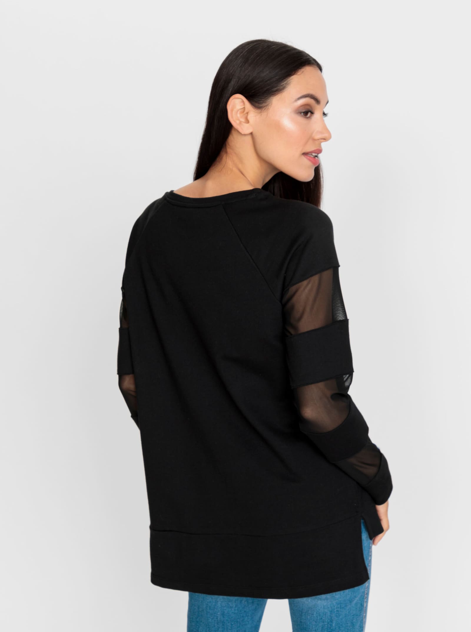 heine Sweatshirt mit transparenten Mesh-Einsätzen - schwarz