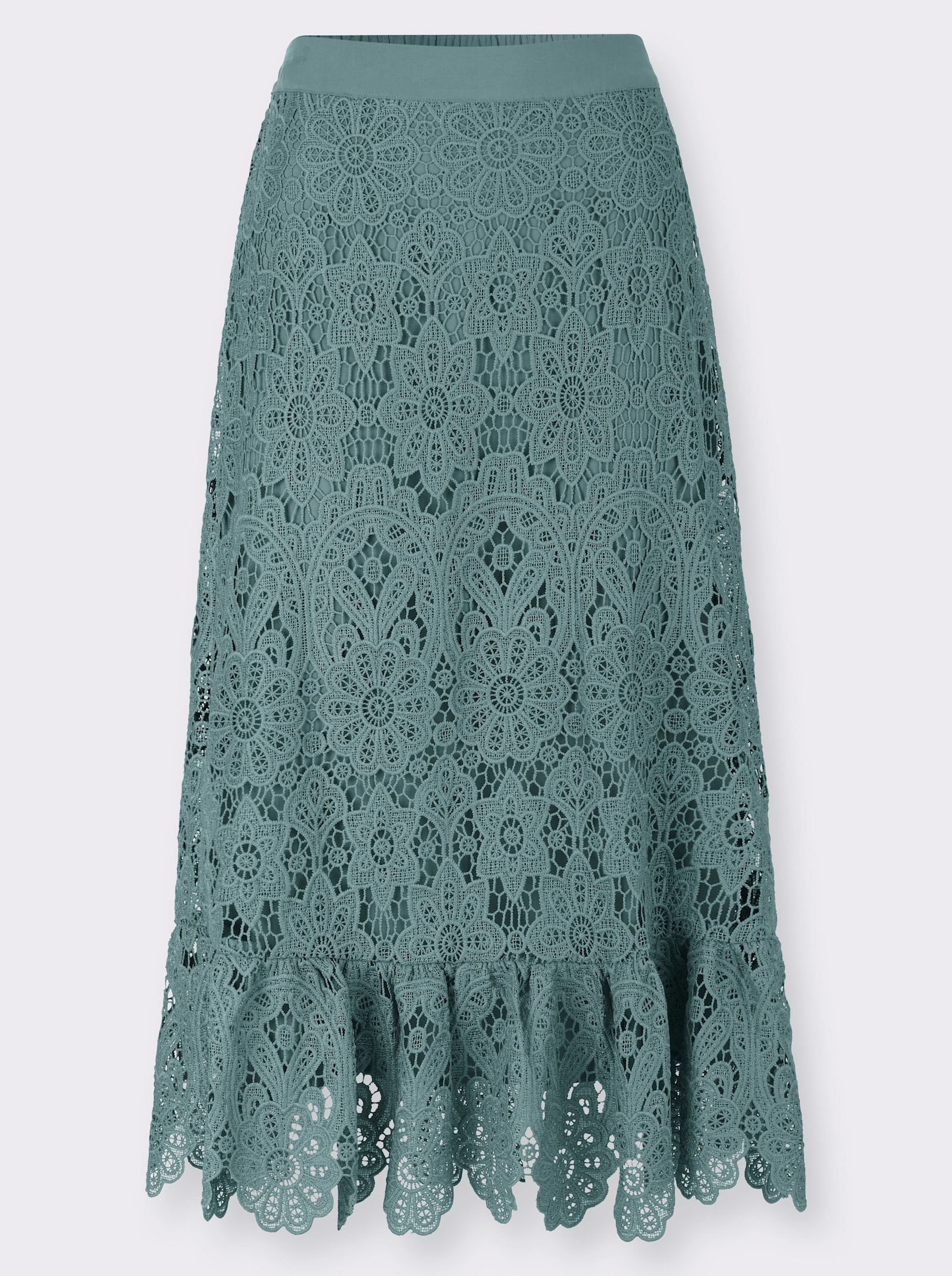 Spitzenrock mit Volants - jade