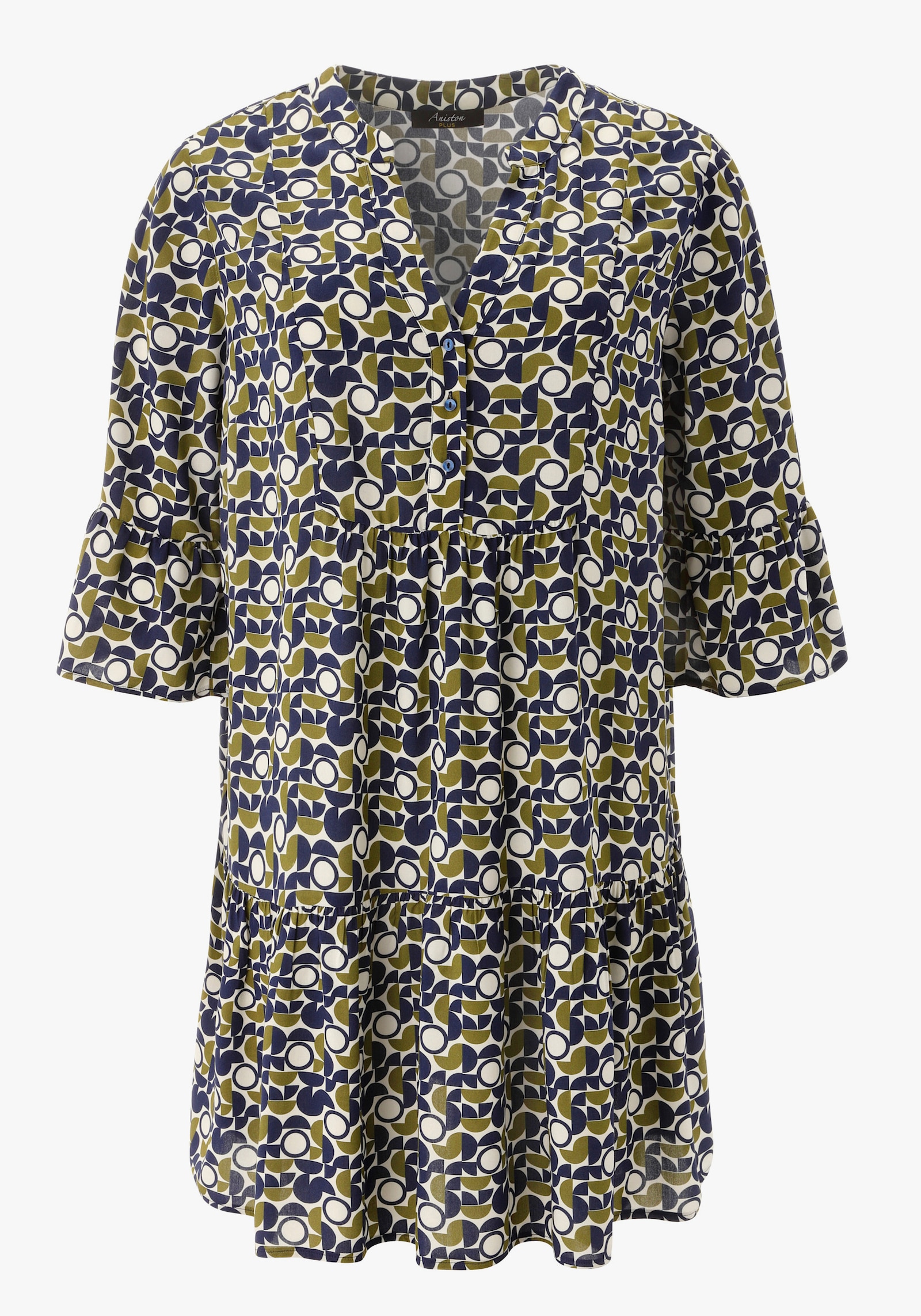 Aniston PLUS Sommerkleid - weiß-olive-blau
