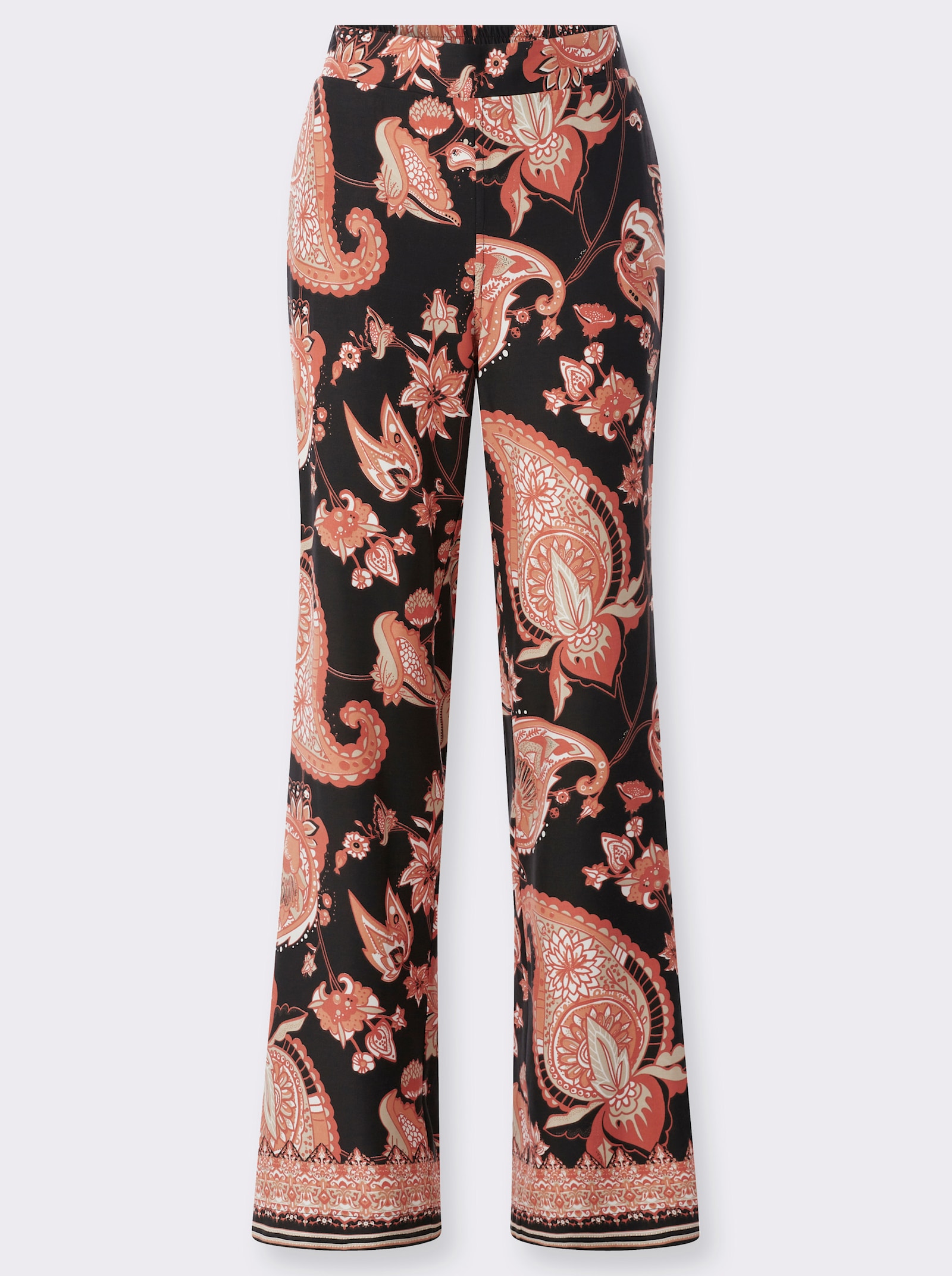 Druckhose mit zwei Nahttaschen - schwarz-papaya-bedruckt