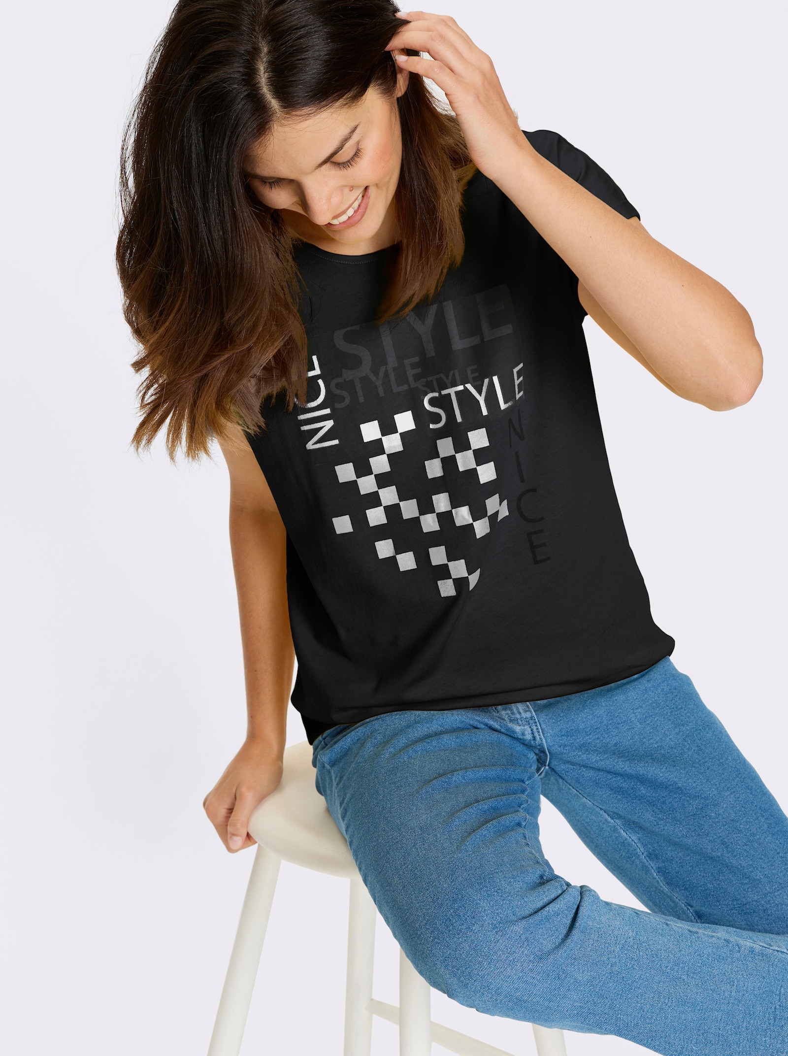 Kurzarmshirt mit silberfarbenen Effekten - schwarz