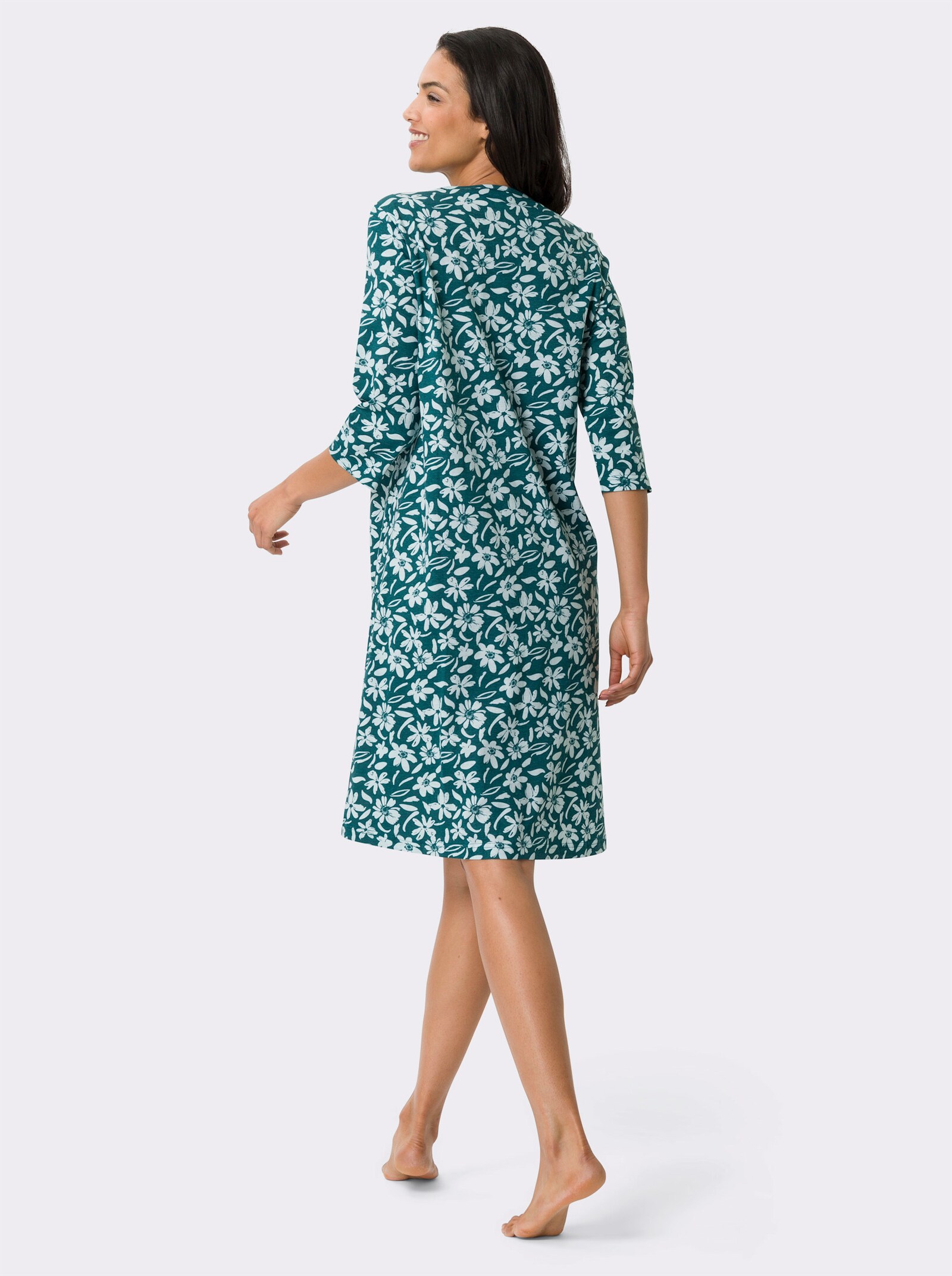 Noční košile ve střihu do A - petrolejová-limetkovo-mátová-potisk