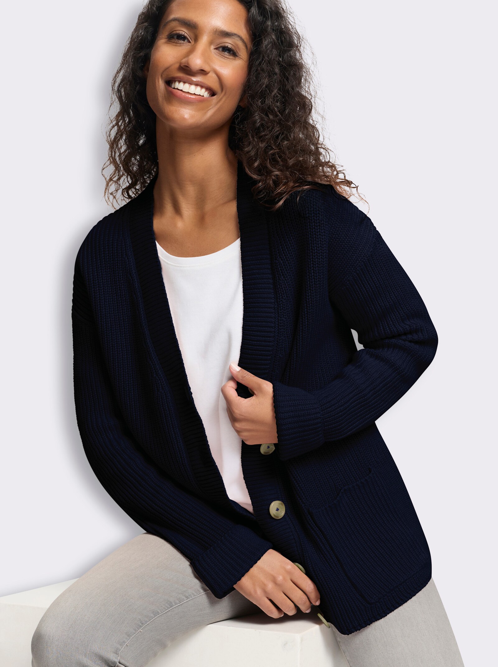 heine Strickjacke mit Taschen - marine
