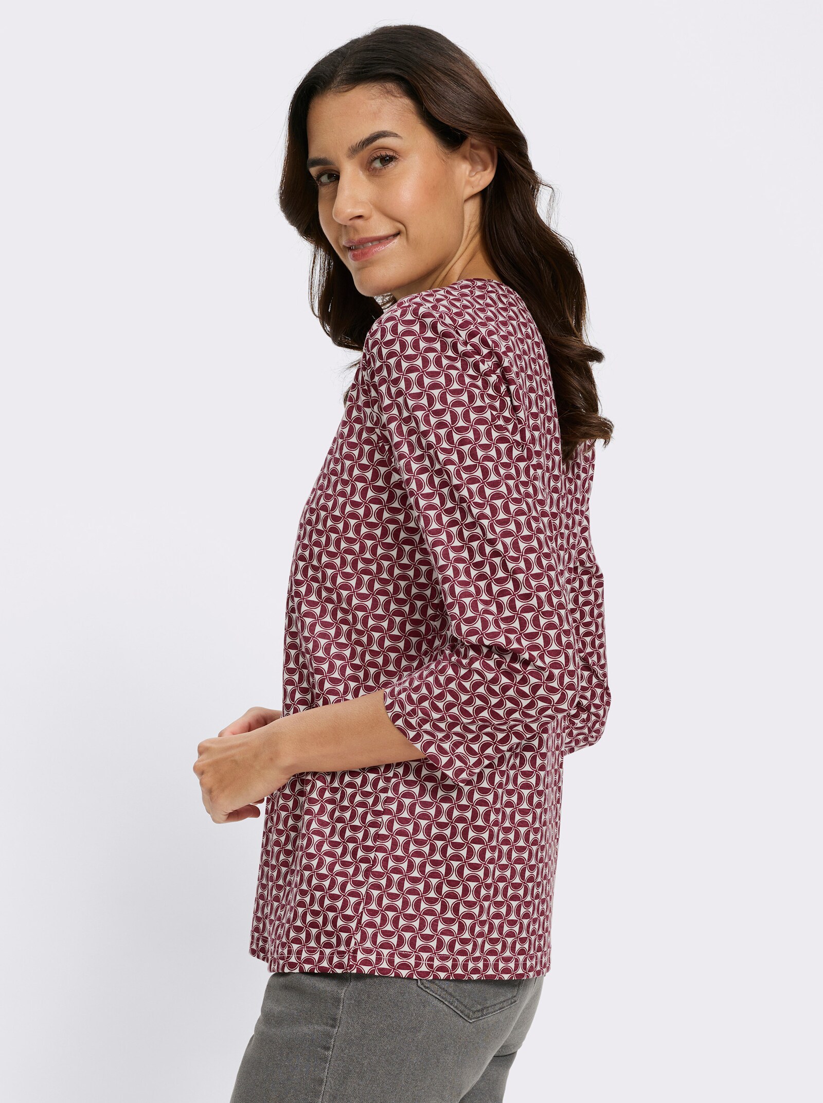 Print-Shirt mit grafischem Dessin - bordeaux-ecru-bedruckt