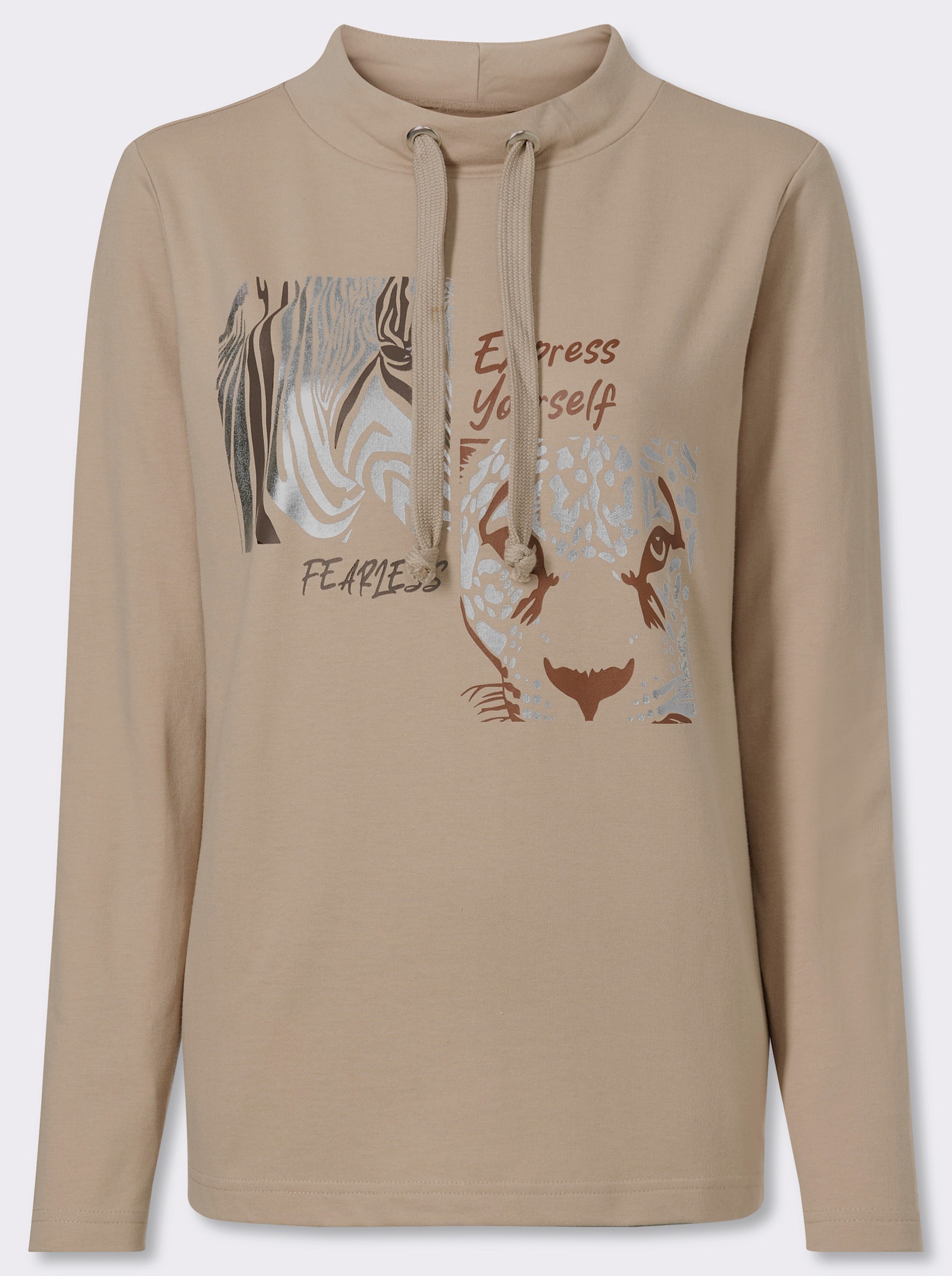Sweatshirt mit Leo- und Folien-Print - beige-schoko