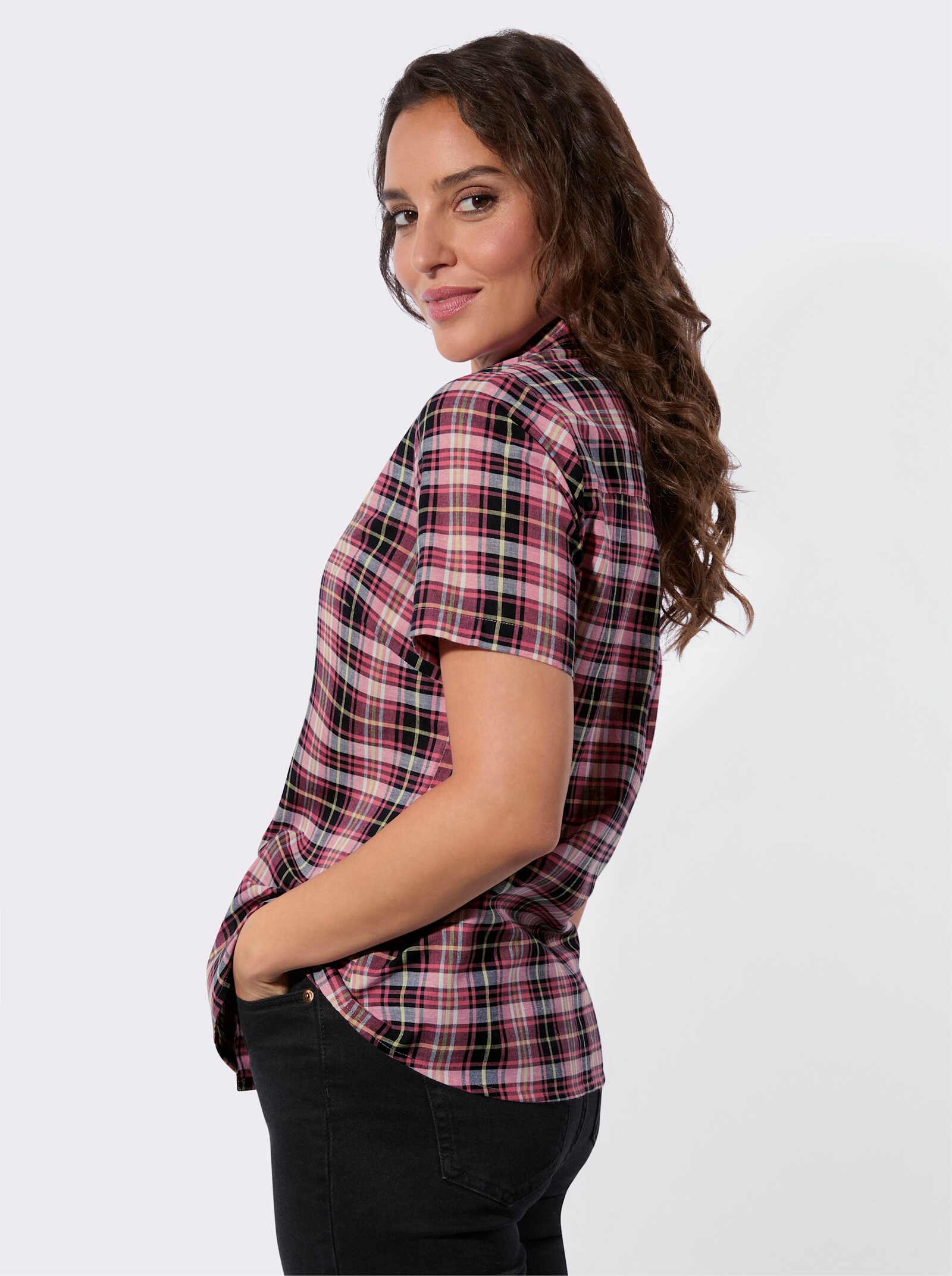 Karobluse mit kurzen Ärmeln - flamingo-marine-kariert