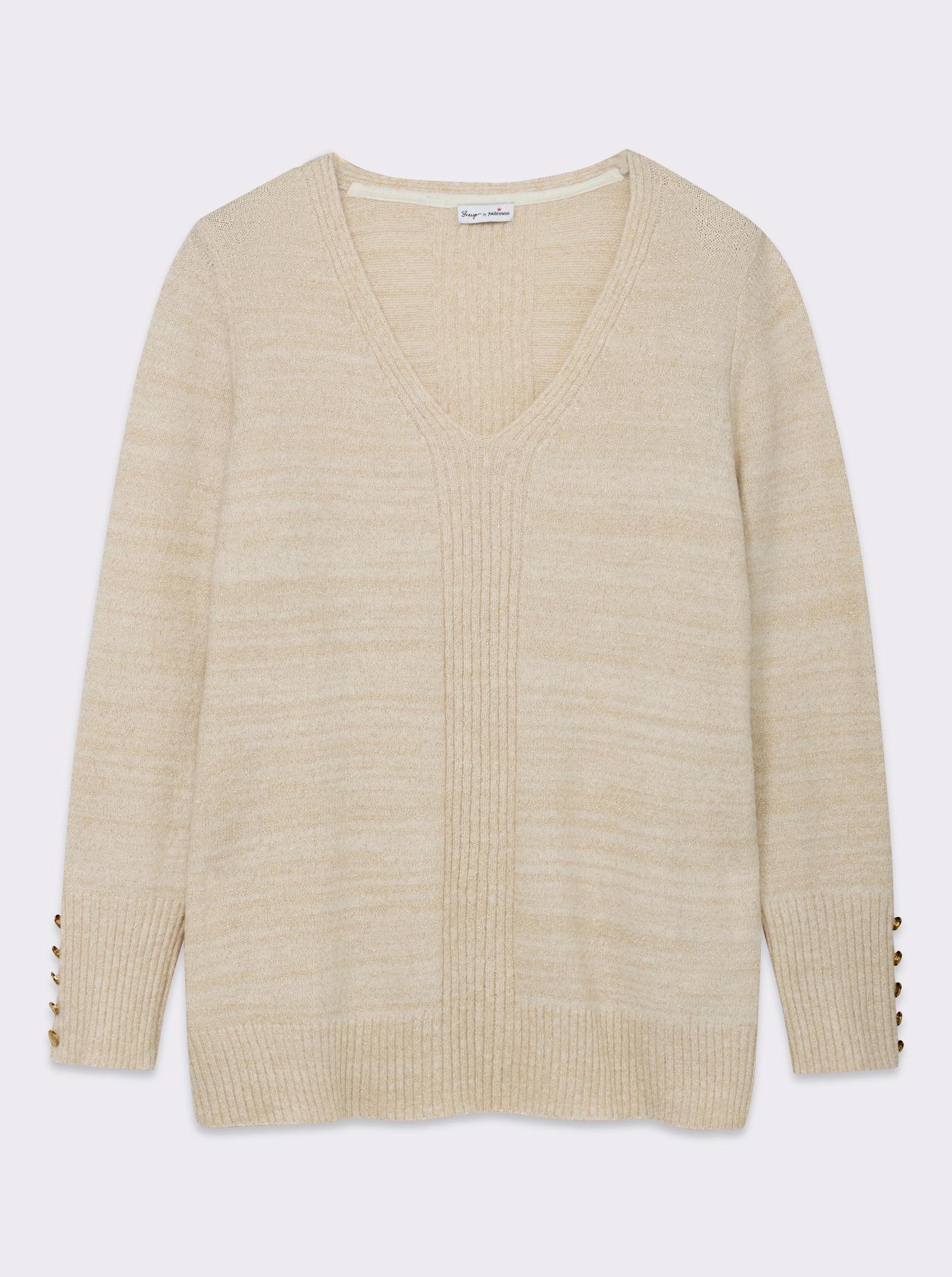 sheego by Joe Browns Pullover met V-hals, ribinzet en effectgaren - champagne