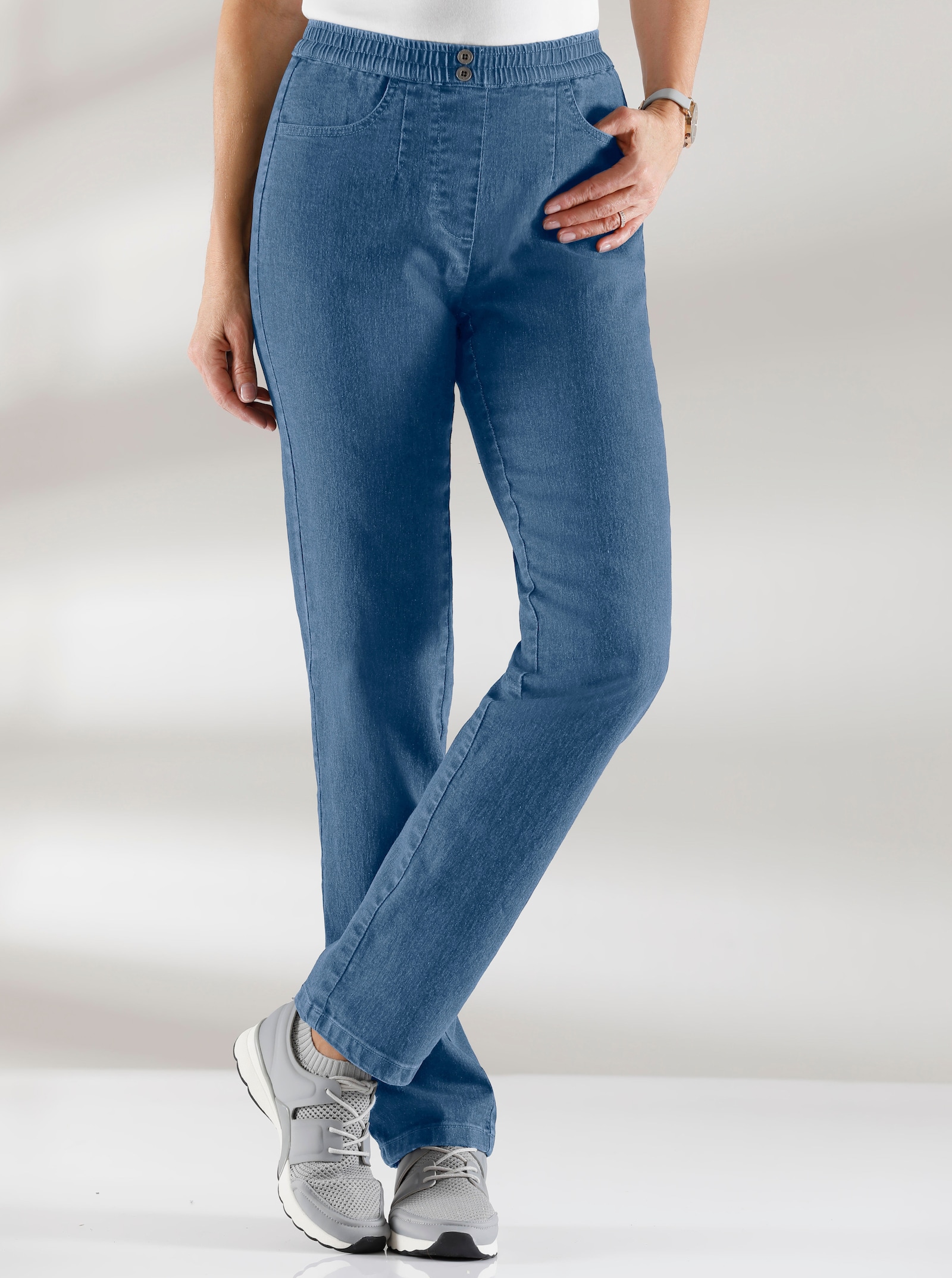 Comfortjeans met gestileerde ritssluitingoverslag - blue-bleached