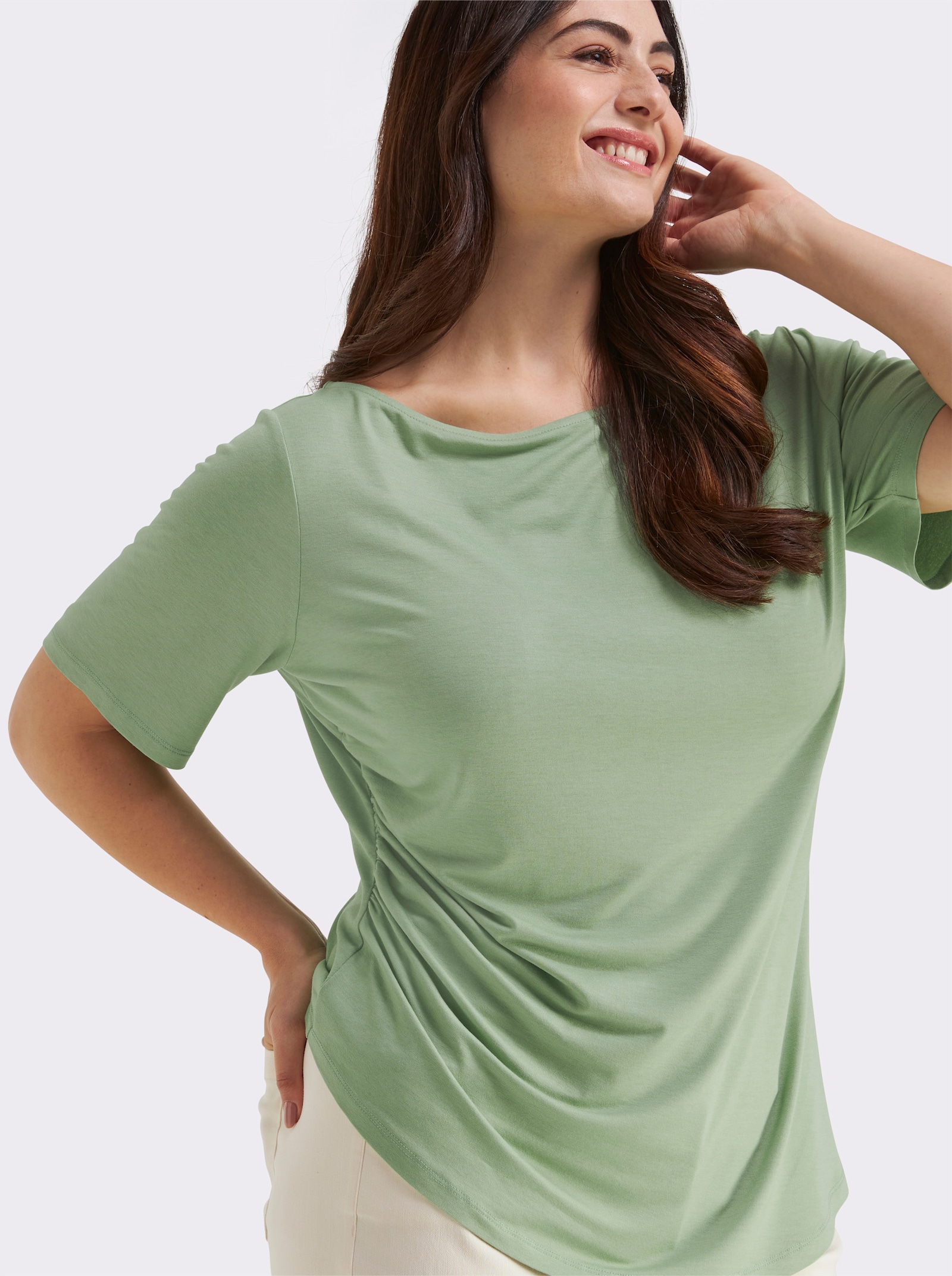 sheego Shirt mit Drapierungen in der Taille - eucalyptus