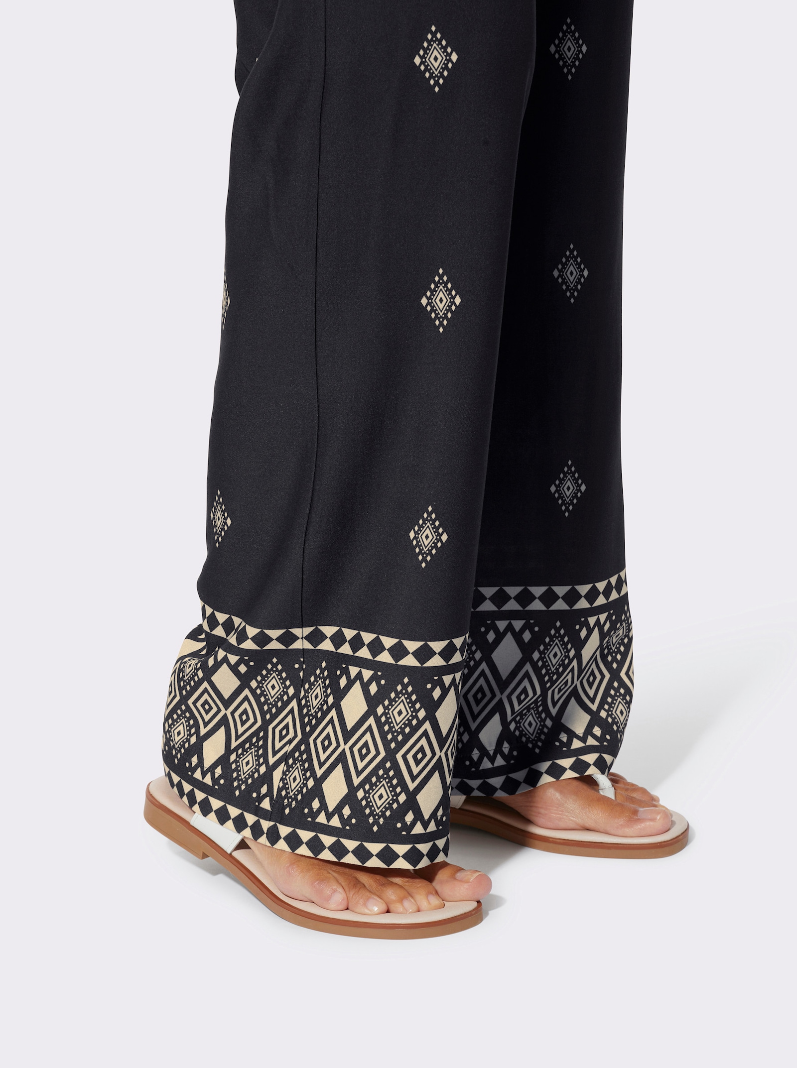 Druckhose mit Allover-Druck - schwarz-elfenbein-bedruckt