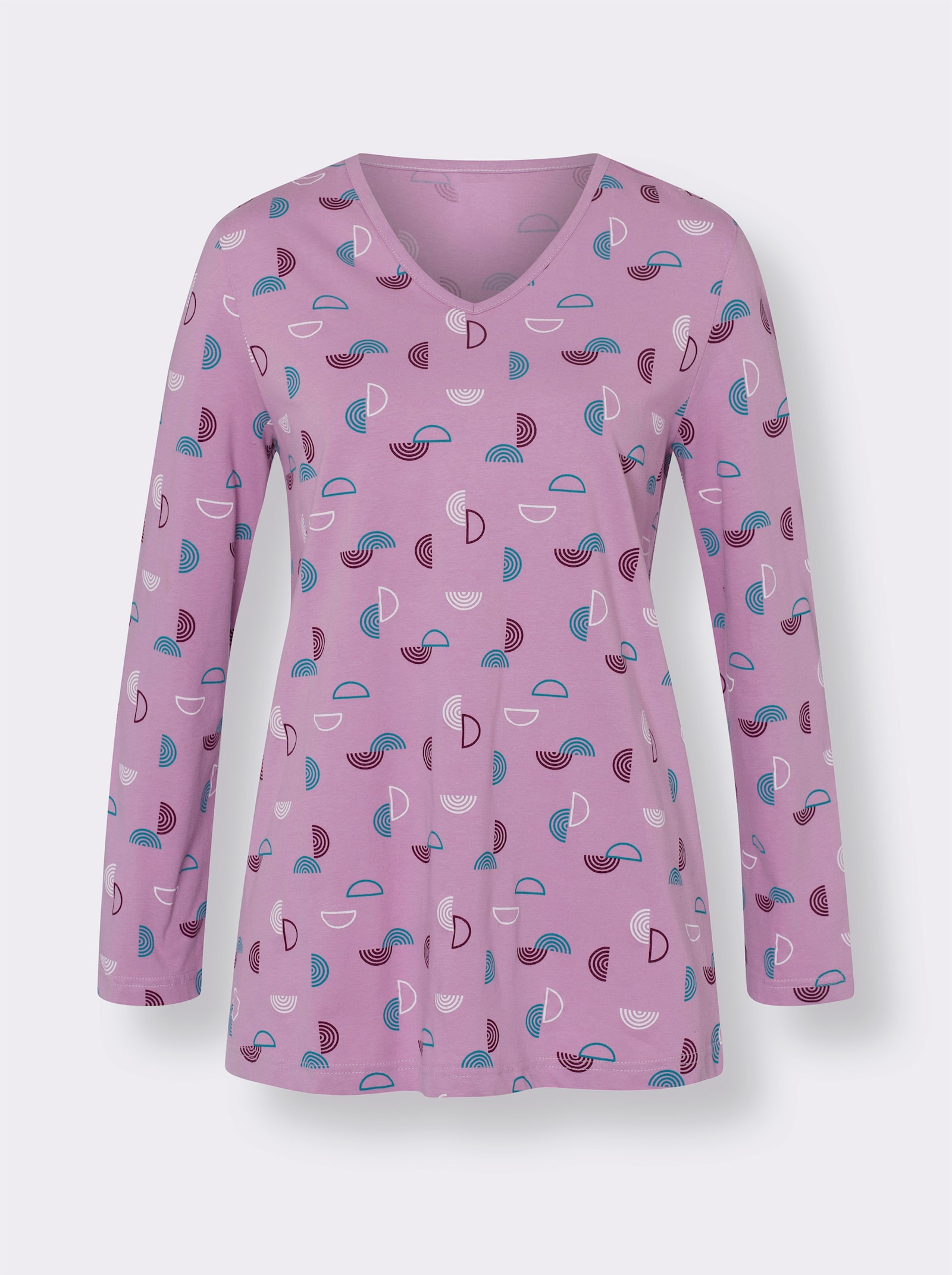 Pyžamo s výstřihem do V, s potiskem - orchideová-potisk