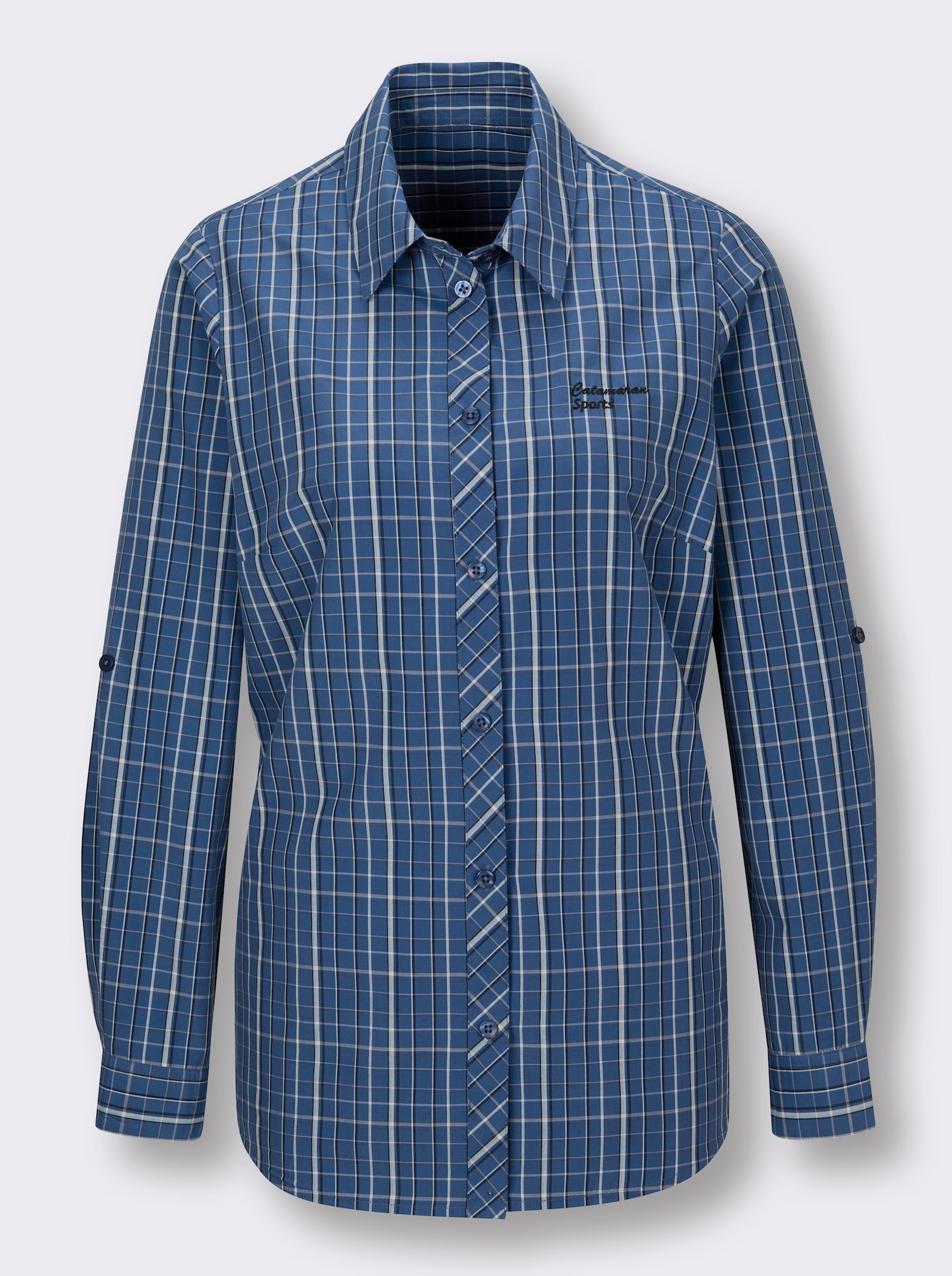 Catamaran Sports Funktionsbluse mit Krempelärmel - marine-kariert