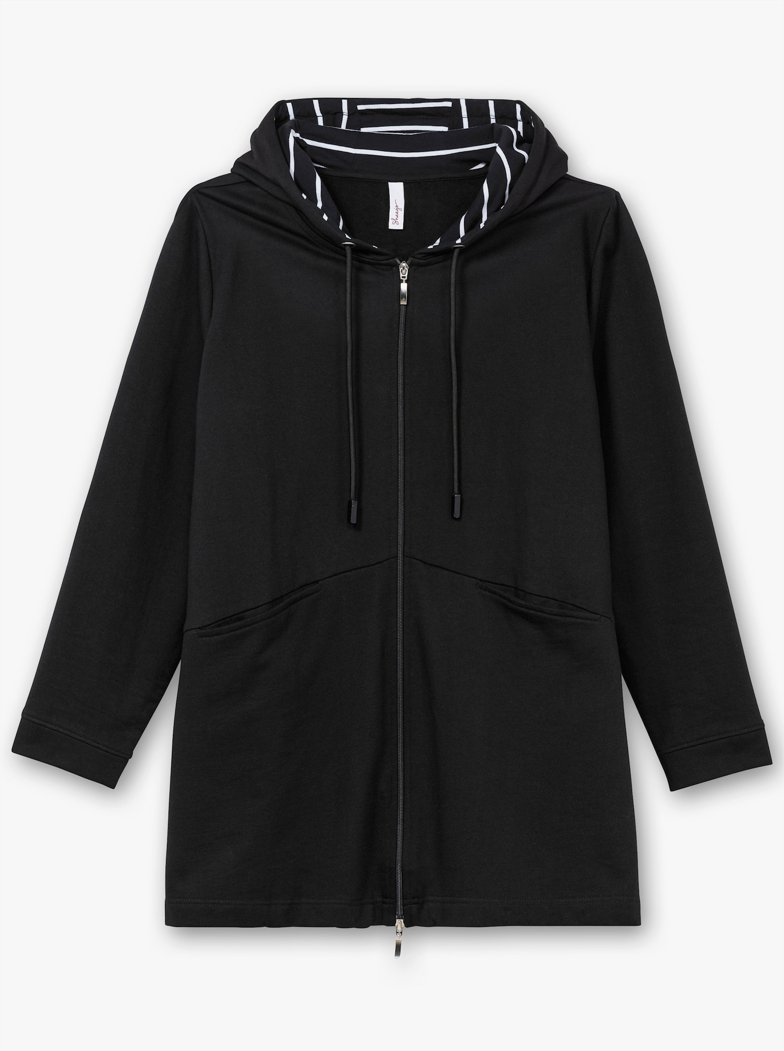 sheego Sweatjacke in Longform, innen angeraut - schwarz