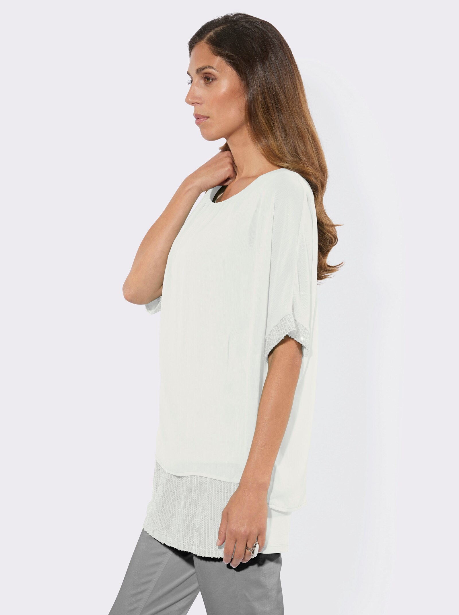 Longbluse in Chiffon-Qualität - ecru