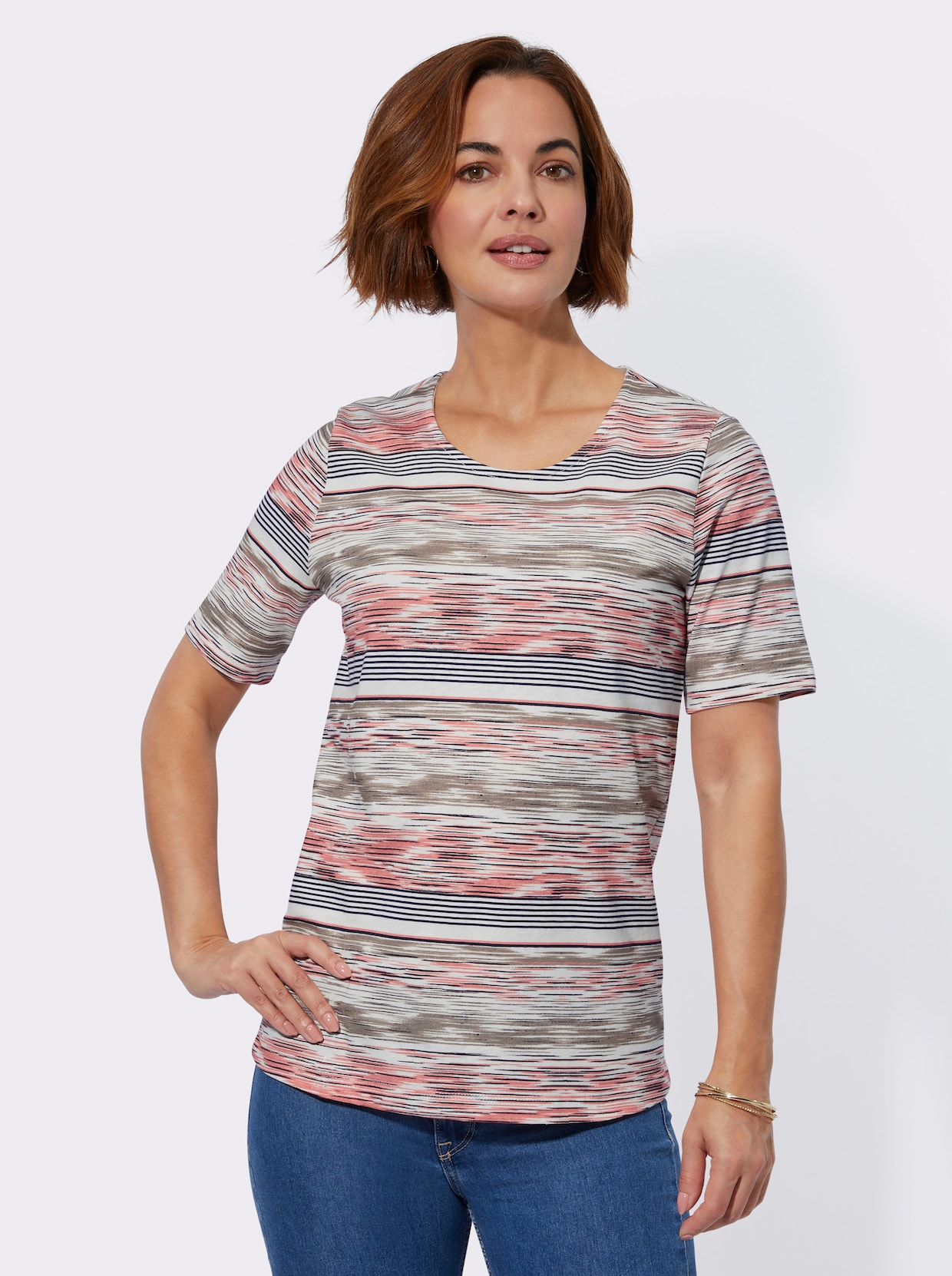 Shirt met ronde hals - flamingo/ecru bedrukt