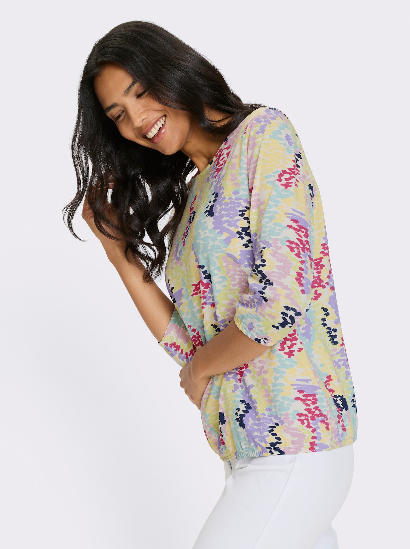 3/4-Arm-Shirt im Tupfen-Dessin - zitrone-lavendel-bedruckt